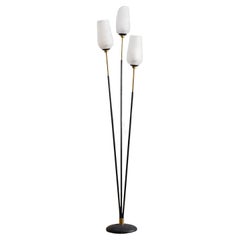 Stilnovo floor lamp from the 70s made of metal, brass and satin glass