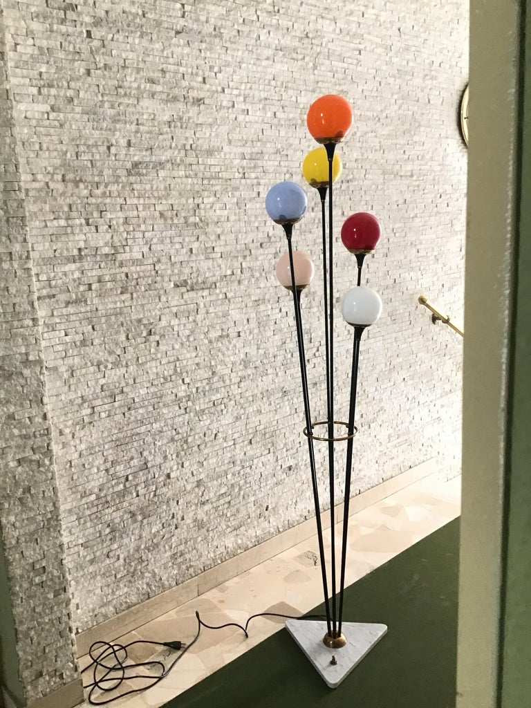 Stilnovo Floor Lamp Glass Marble Iron Brass, 1950, Italy at 1stDibs