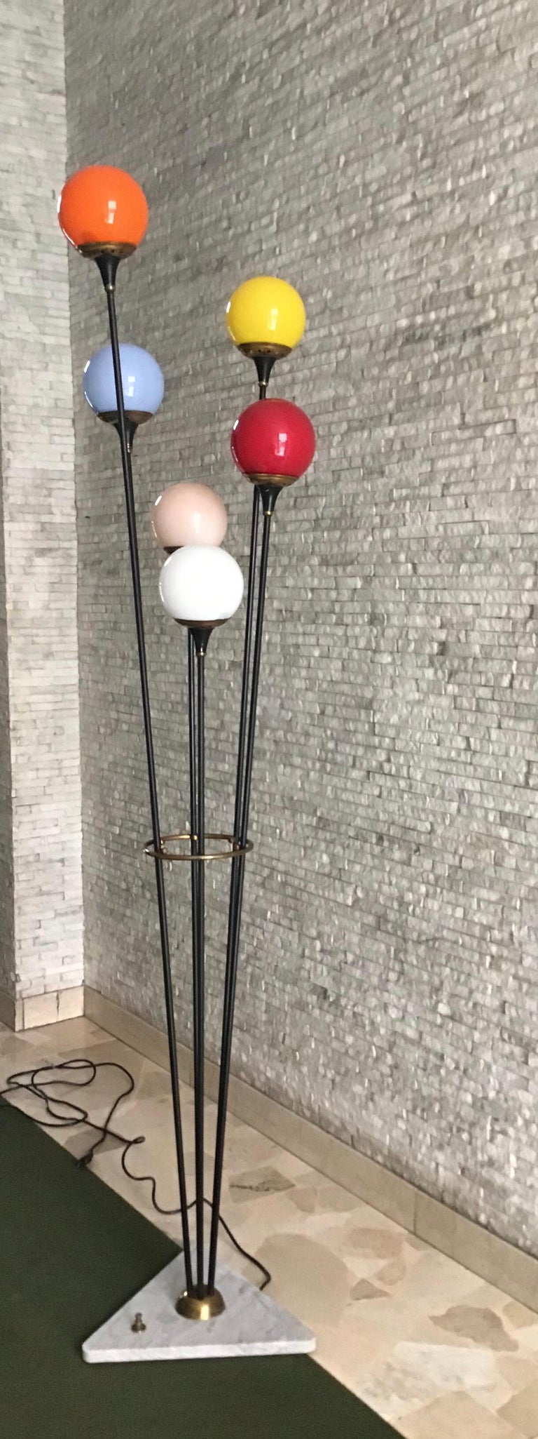 Stilnovo Floor Lamp Glass Marble Iron Brass, 1950, Italy at 1stDibs