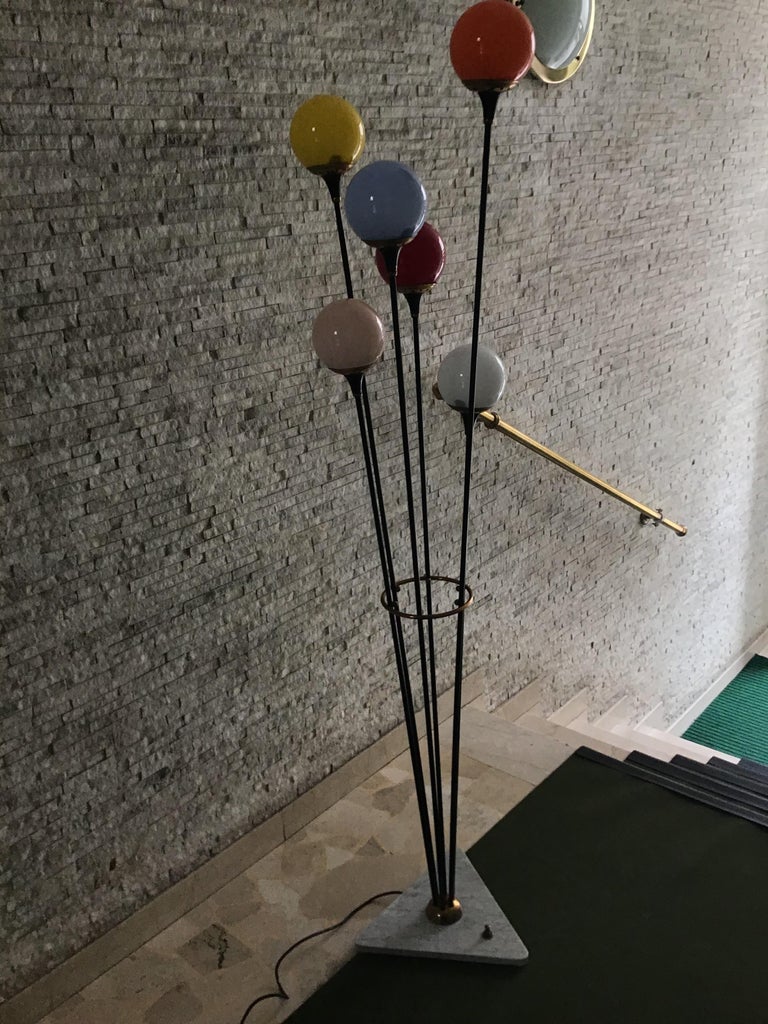 Stilnovo Floor Lamp Glass Marble Iron Brass, 1950, Italy at 1stDibs