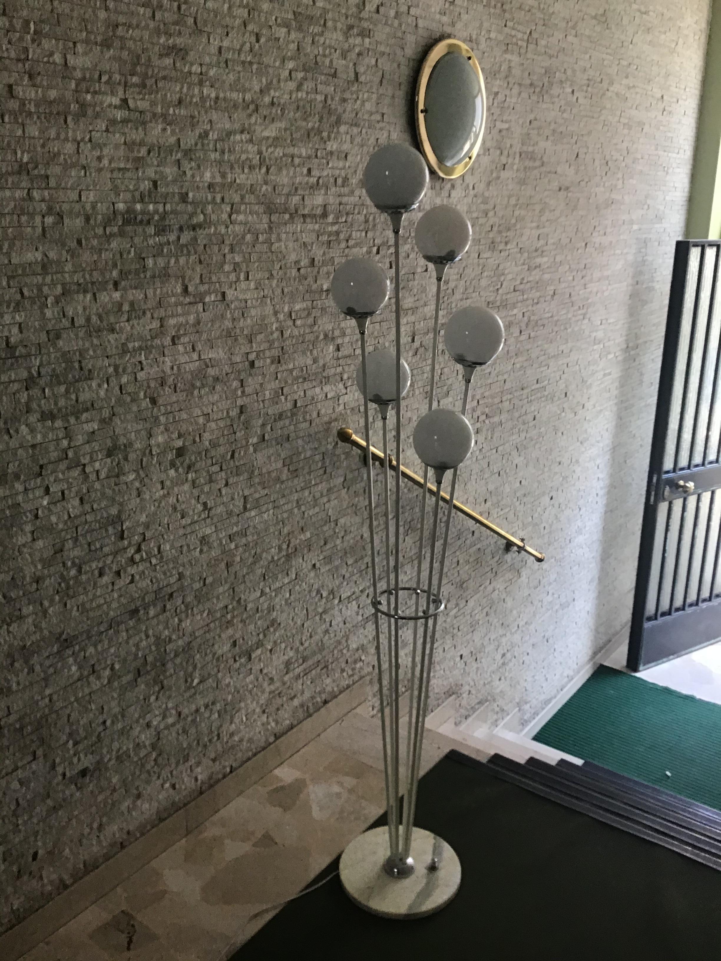 Italian Stilnovo Style Floor Lamp Glass Marble Metal, 6 Lights, 1950, Italy “Alberello” For Sale