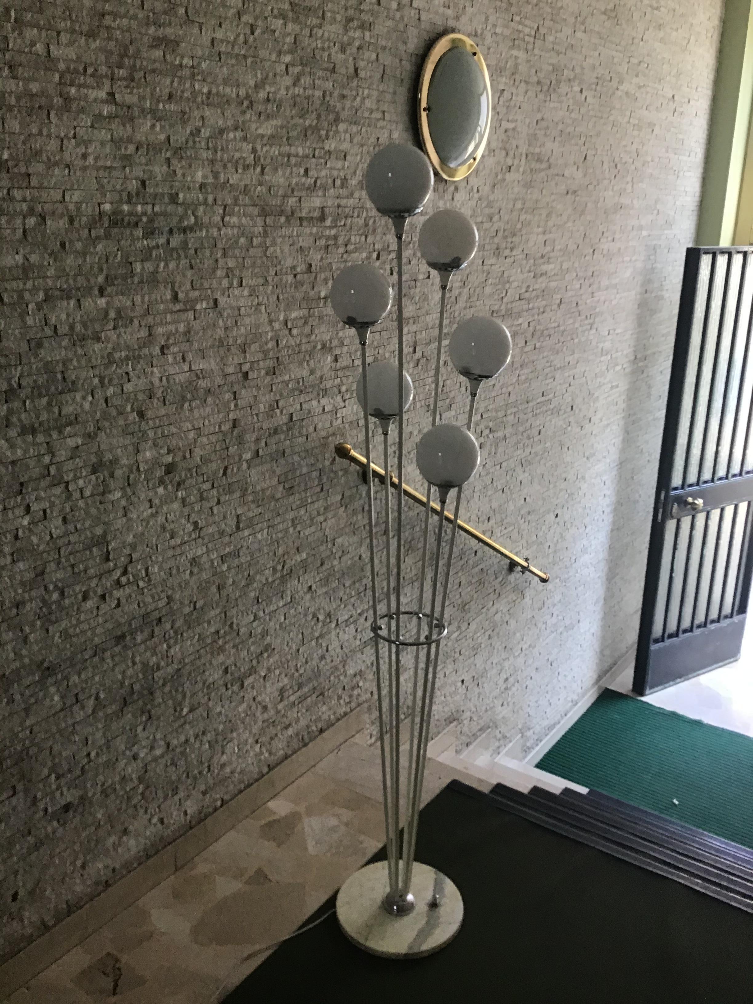 Stilnovo Style Floor Lamp Glass Marble Metal, 6 Lights, 1950, Italy “Alberello” In Excellent Condition For Sale In Milano, IT