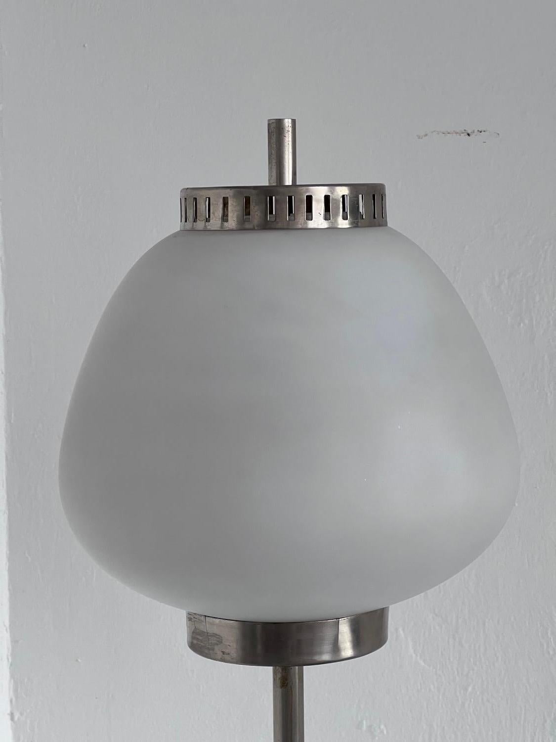 Italian Stilnovo Floor Lamp in Metal, Marble and Opaline Glass, 1950s Rare Decorative For Sale