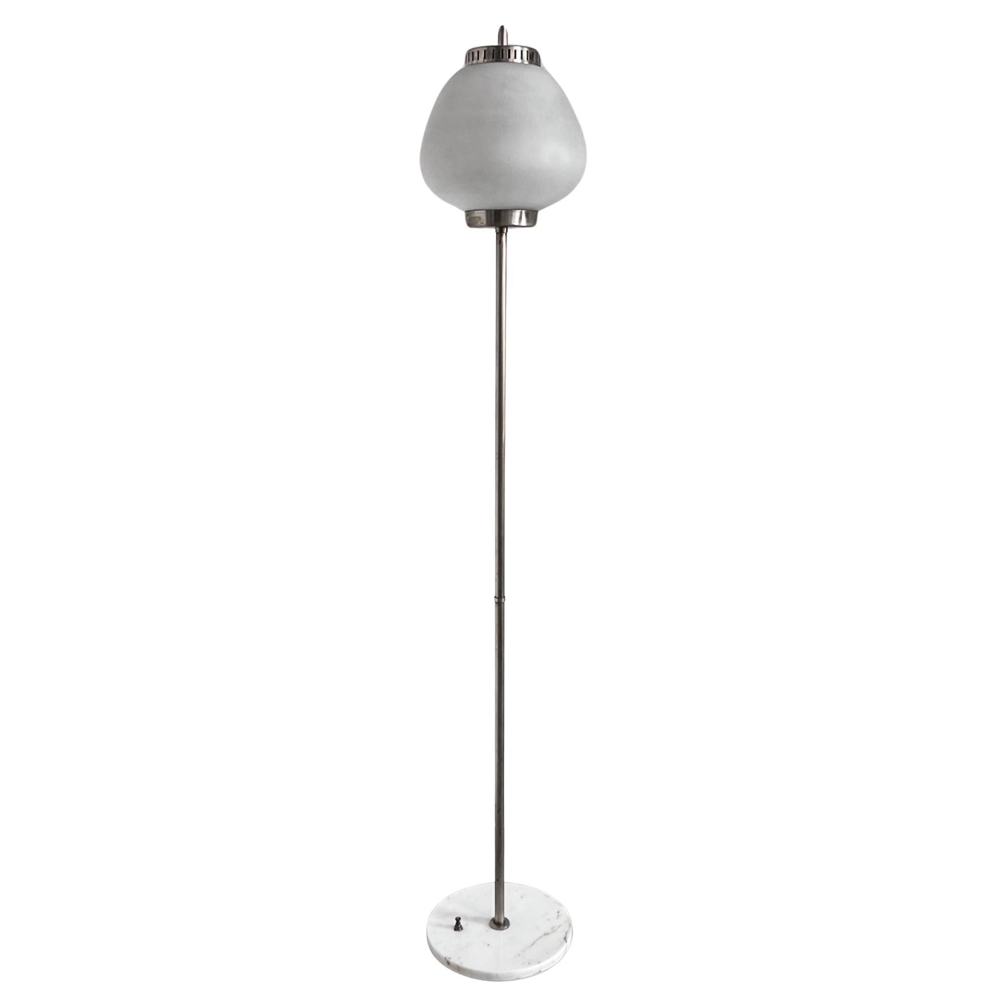 Stilnovo Floor Lamp in Metal, Marble and Opaline Glass, 1950s Rare Decorative For Sale