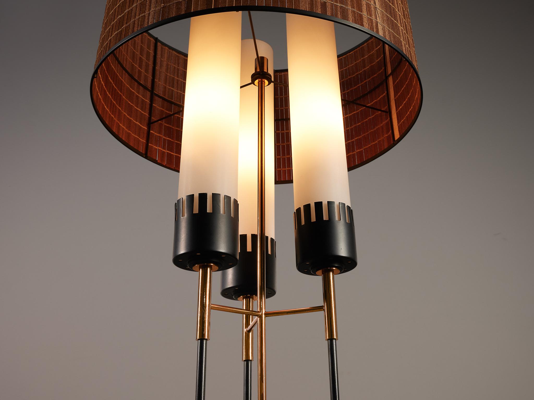 Mid-Century Modern Stilnovo Floor Lamp in Opaline Glass and Teak  For Sale