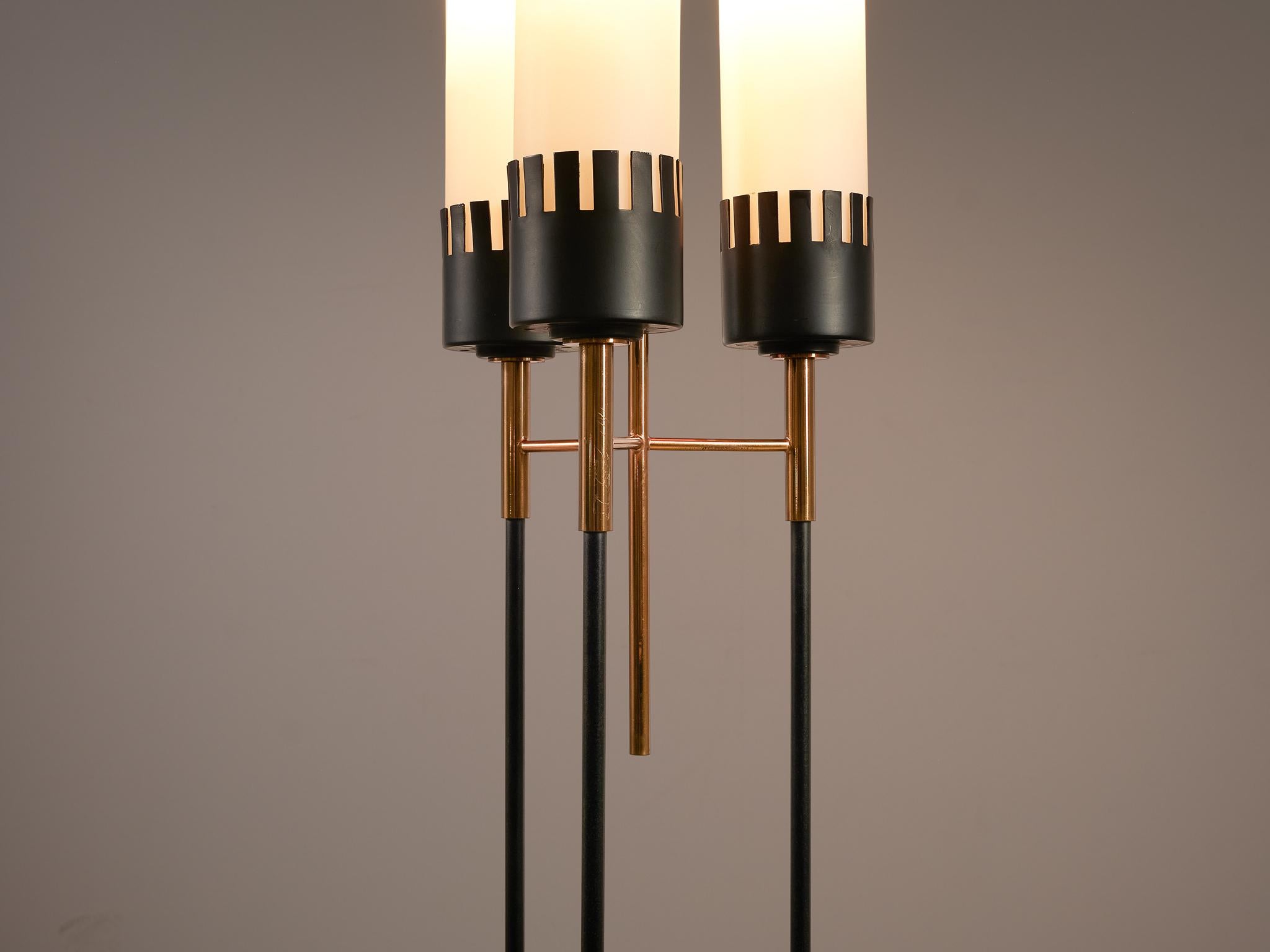 Italian Stilnovo Floor Lamp in Opaline Glass and Teak 