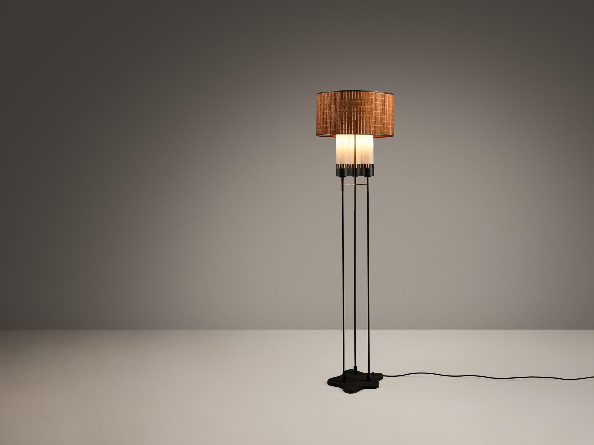 Stilnovo Floor Lamp in Opaline Glass and Teak  In Good Condition For Sale In Waalwijk, NL