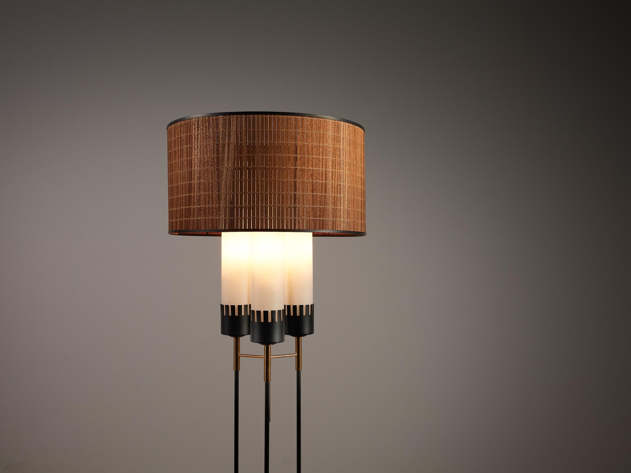 Stilnovo Floor Lamp in Opaline Glass and Teak  For Sale 1