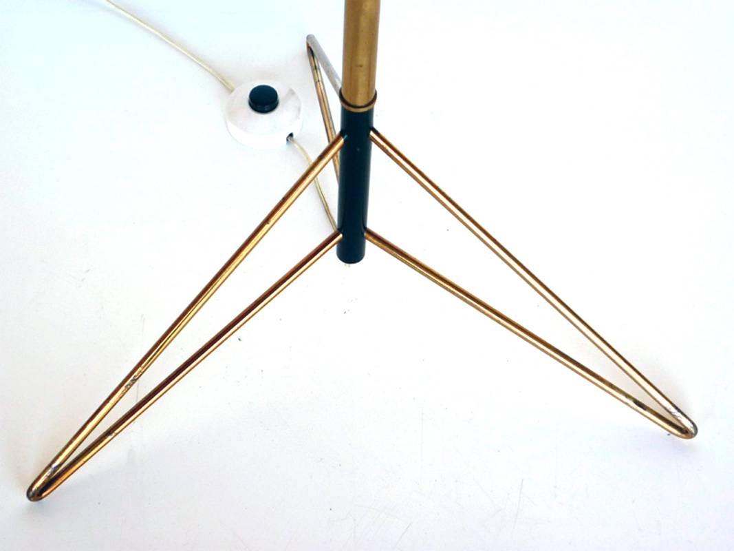 Enameled Stilnovo Floor Lamp Italian Design, Midcentury Italy 1950s, Glass and Brass