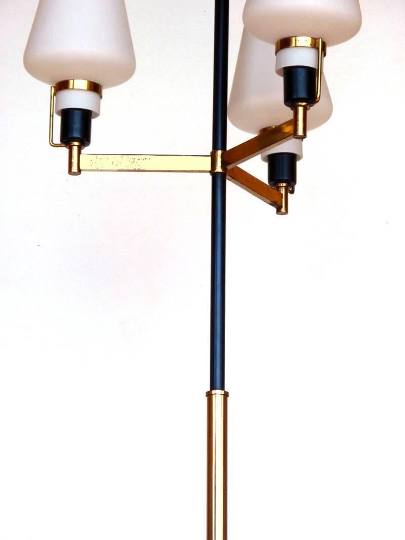 Mid-20th Century Stilnovo Floor Lamp Italian Design, Midcentury Italy 1950s, Glass and Brass