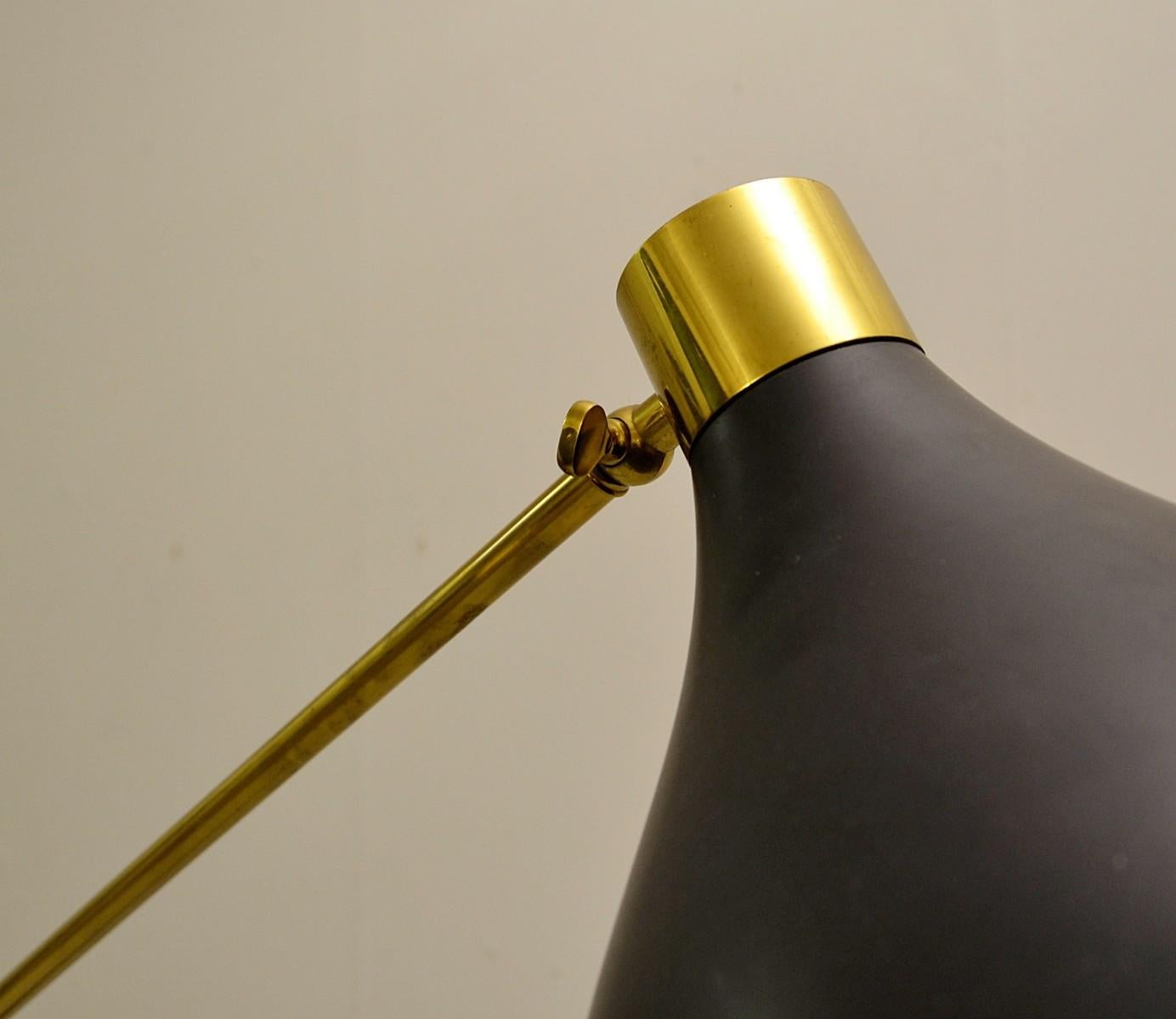 Mid-Century Modern Stilnovo Floor Lamp Marble Base and a Brass Arm, 1950s For Sale