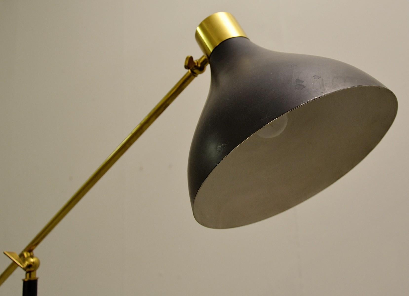 Mid-20th Century Stilnovo Floor Lamp Marble Base and a Brass Arm, 1950s For Sale