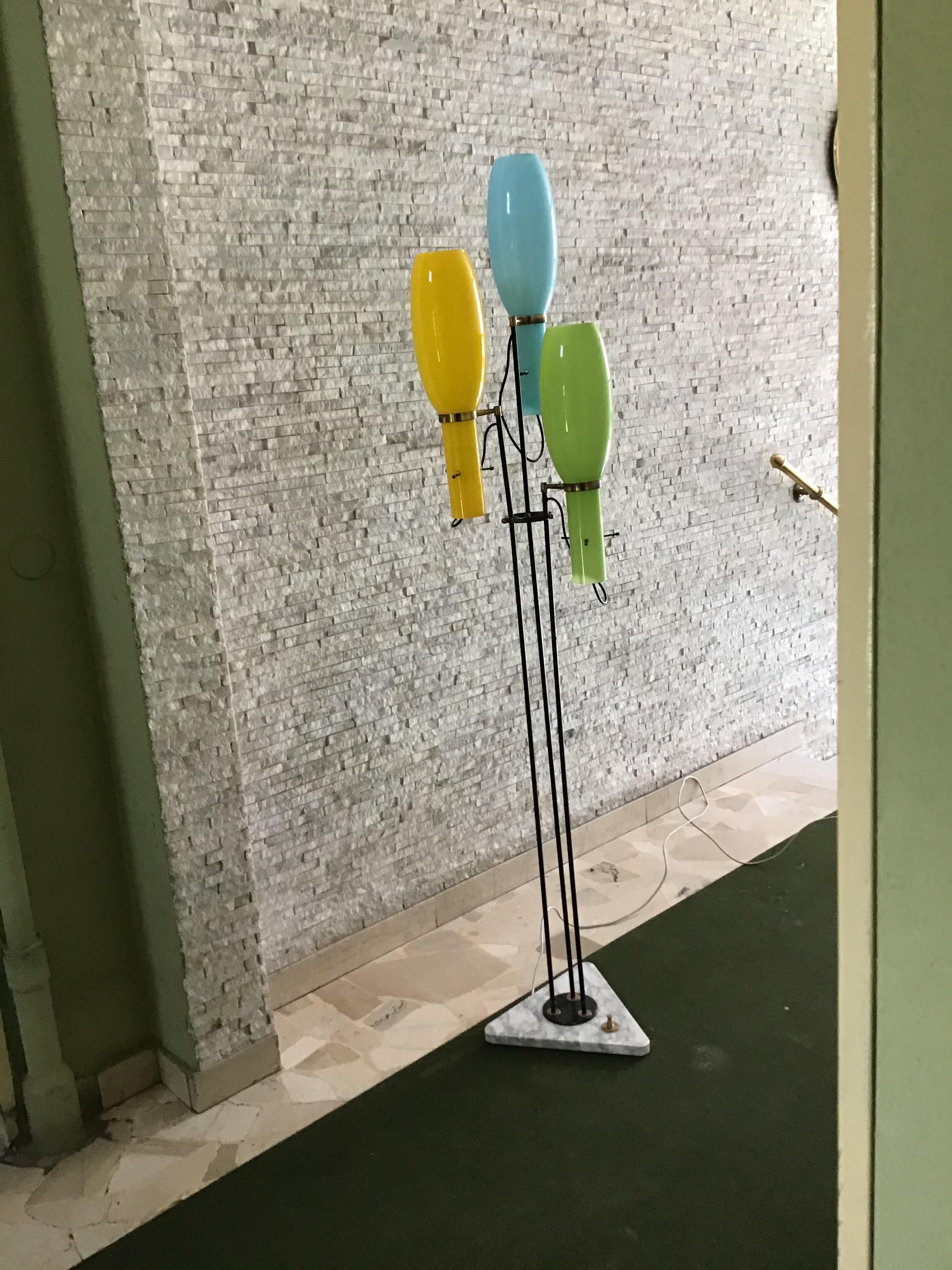 Stilnovo Floor Lamp Marble Brass Iron Glass, 1950, Italy In Excellent Condition In Milano, IT
