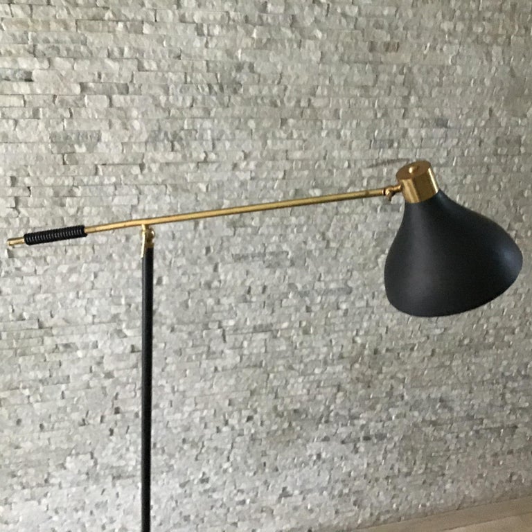 Stilnovo adjustable floor lamp marble brass iron metal, 1950, Italy.