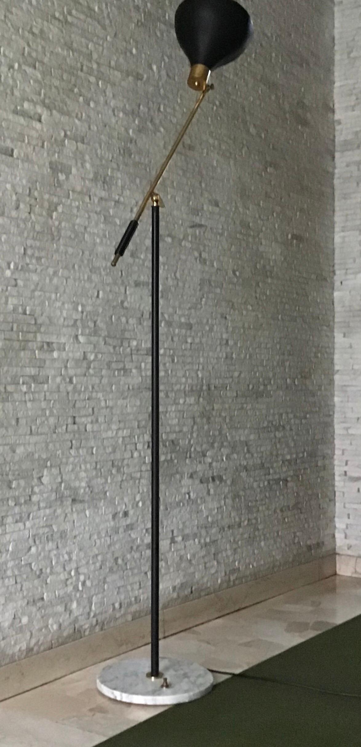 Italian Stilnovo Floor Lamp Marble Brass Iron Metal, 1950, Italy