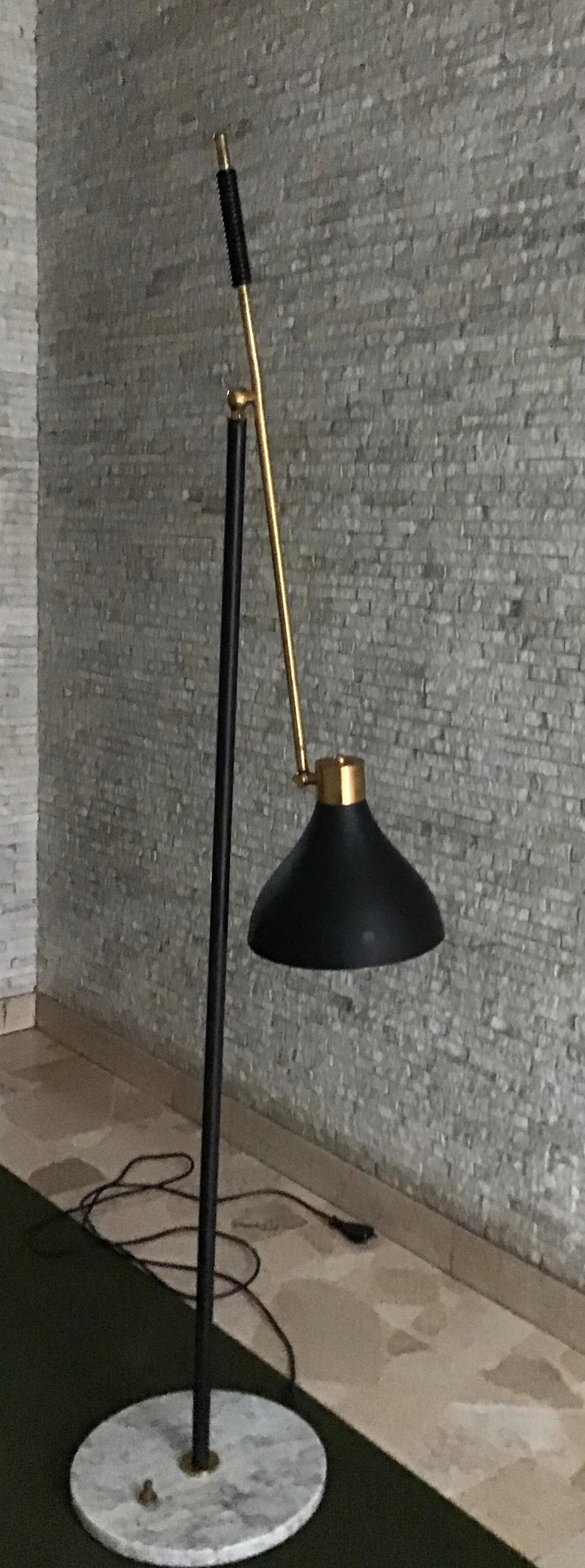 19th Century Stilnovo Floor Lamp Marble Brass Iron Metal, 1950, Italy