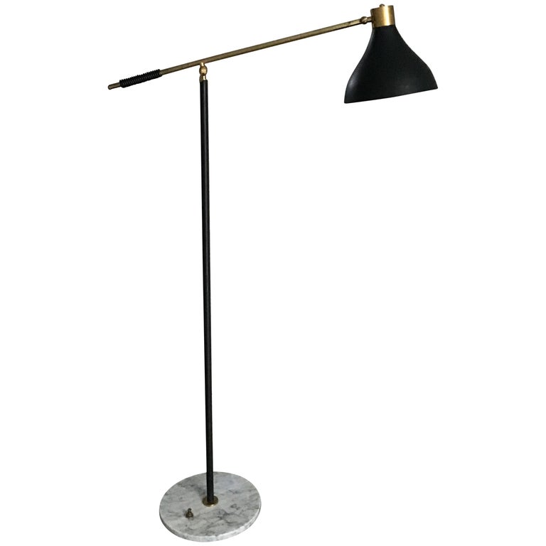 Stilnovo Floor Lamp Marble Brass Iron Metal, 1950, Italy