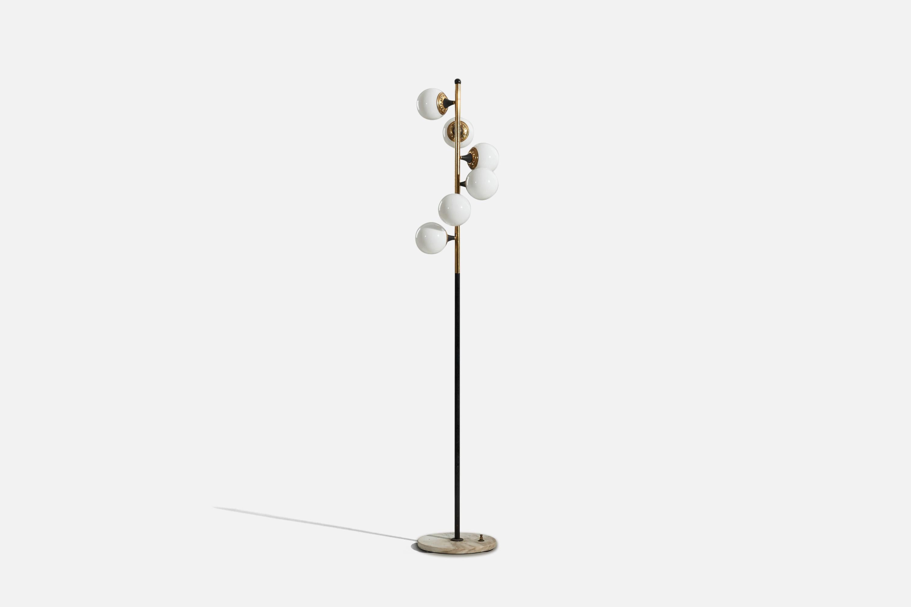 Italian Stilnovo, Floor Lamp, Marble, Glass, Brass, Metal, Italy, 1950s