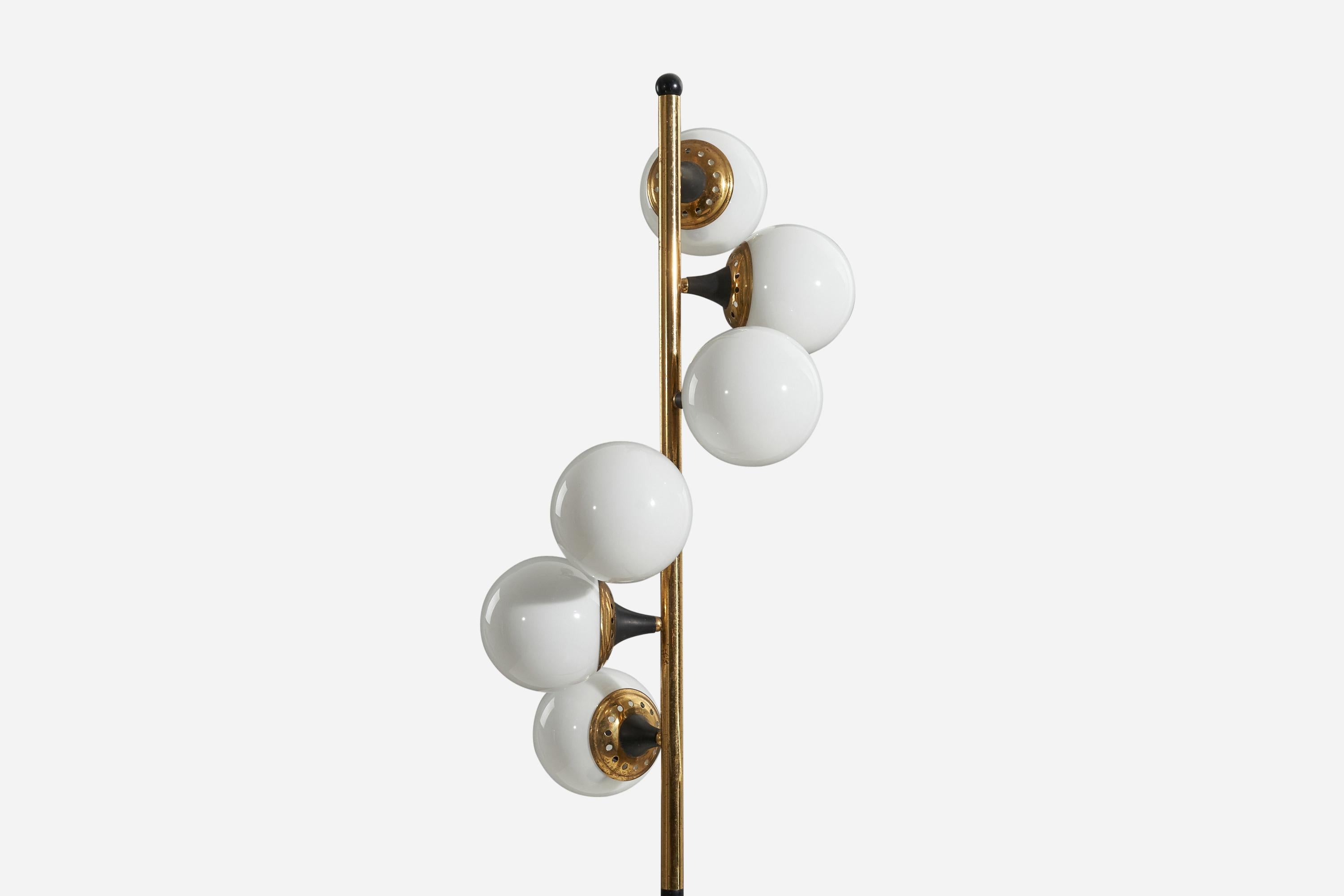 Stilnovo, Floor Lamp, Marble, Glass, Brass, Metal, Italy, 1950s In Good Condition In High Point, NC