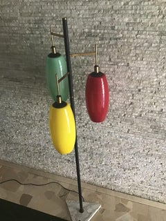 Stilnovo Floor Lamp Marble Iron Brass Glass 1950 Italy Three Lights