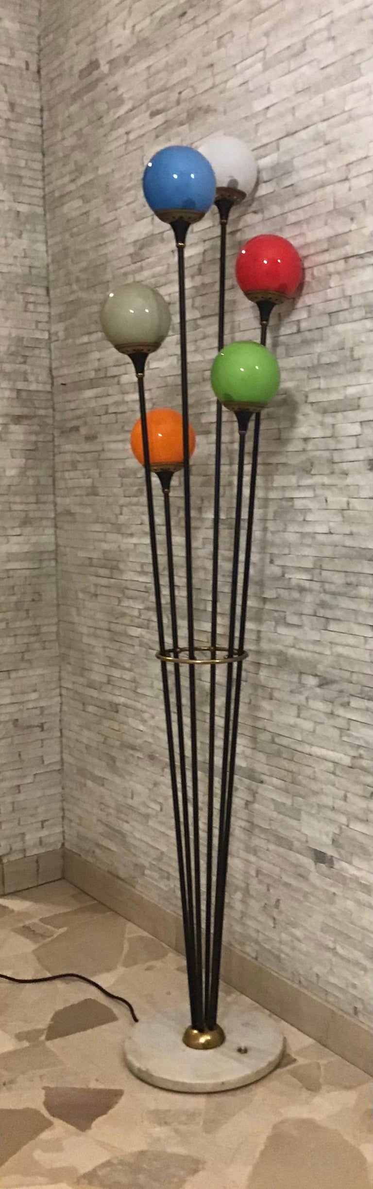 Stilnovo Floor Lamp Marbre Iron Brass Glass 1950 Italy For Sale at 1stDibs