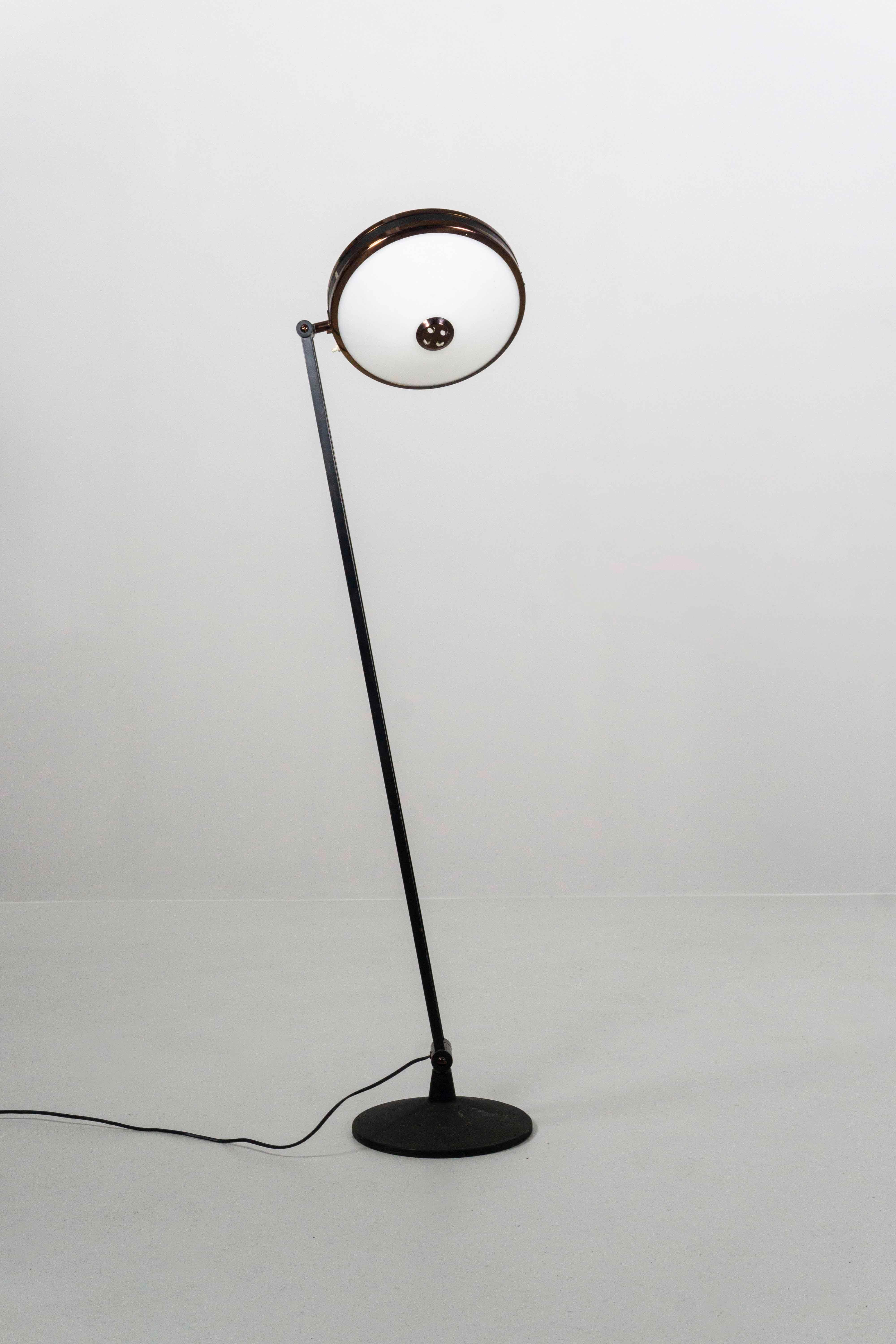 Stilnovo Floor Lamp, Model '4067'
Black-lacquered metal, partly anodized, satined glass
Adjustable

Though Bruno Gatta (1904–76) founded Stilnovo way back in 1946, it is still one of the most instantly recognizable names in lighting. Gatta began his