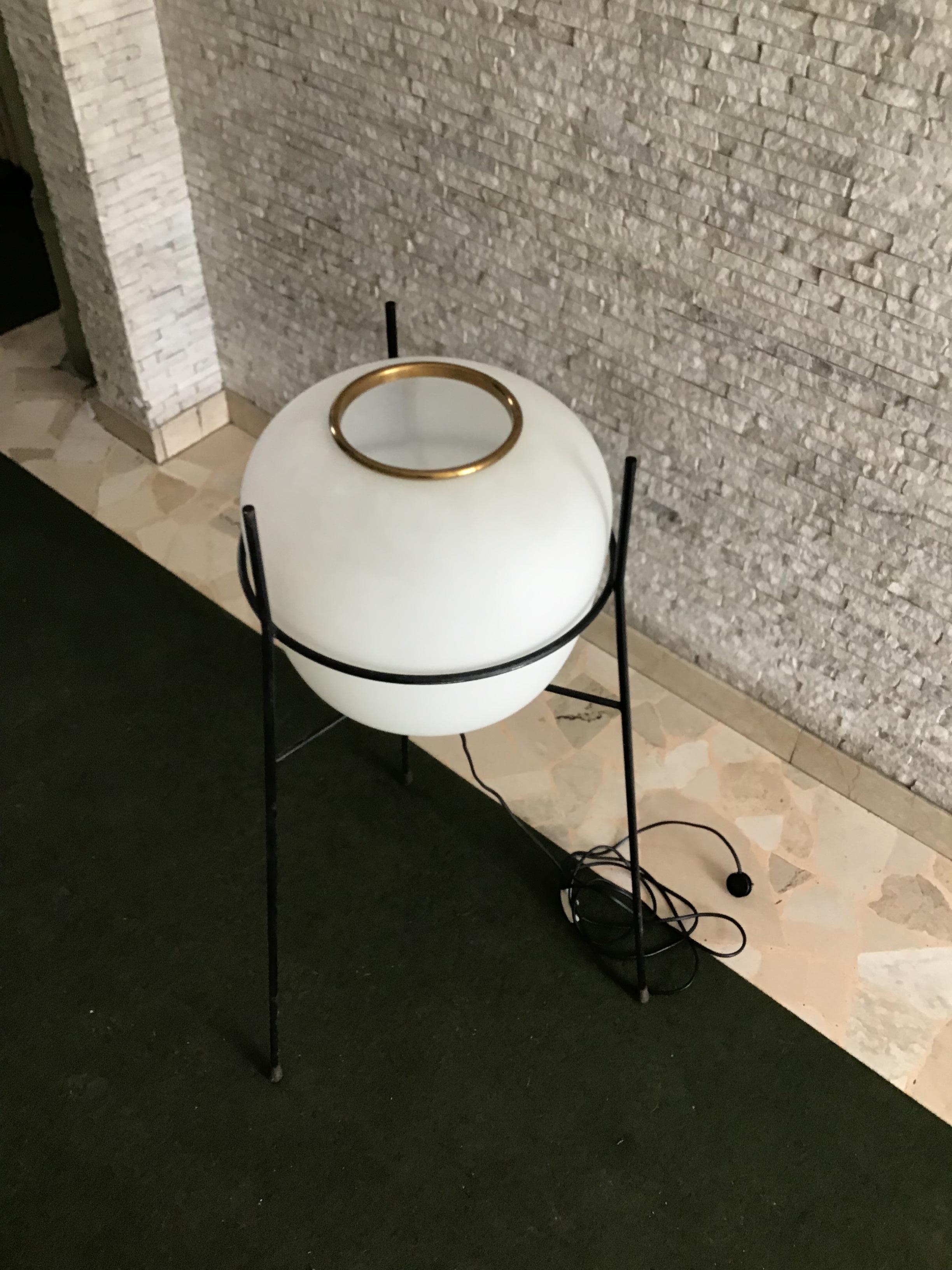 Stilnovo Floor Lamp Opaline Glass Iron Brass, 1962, Italy 5