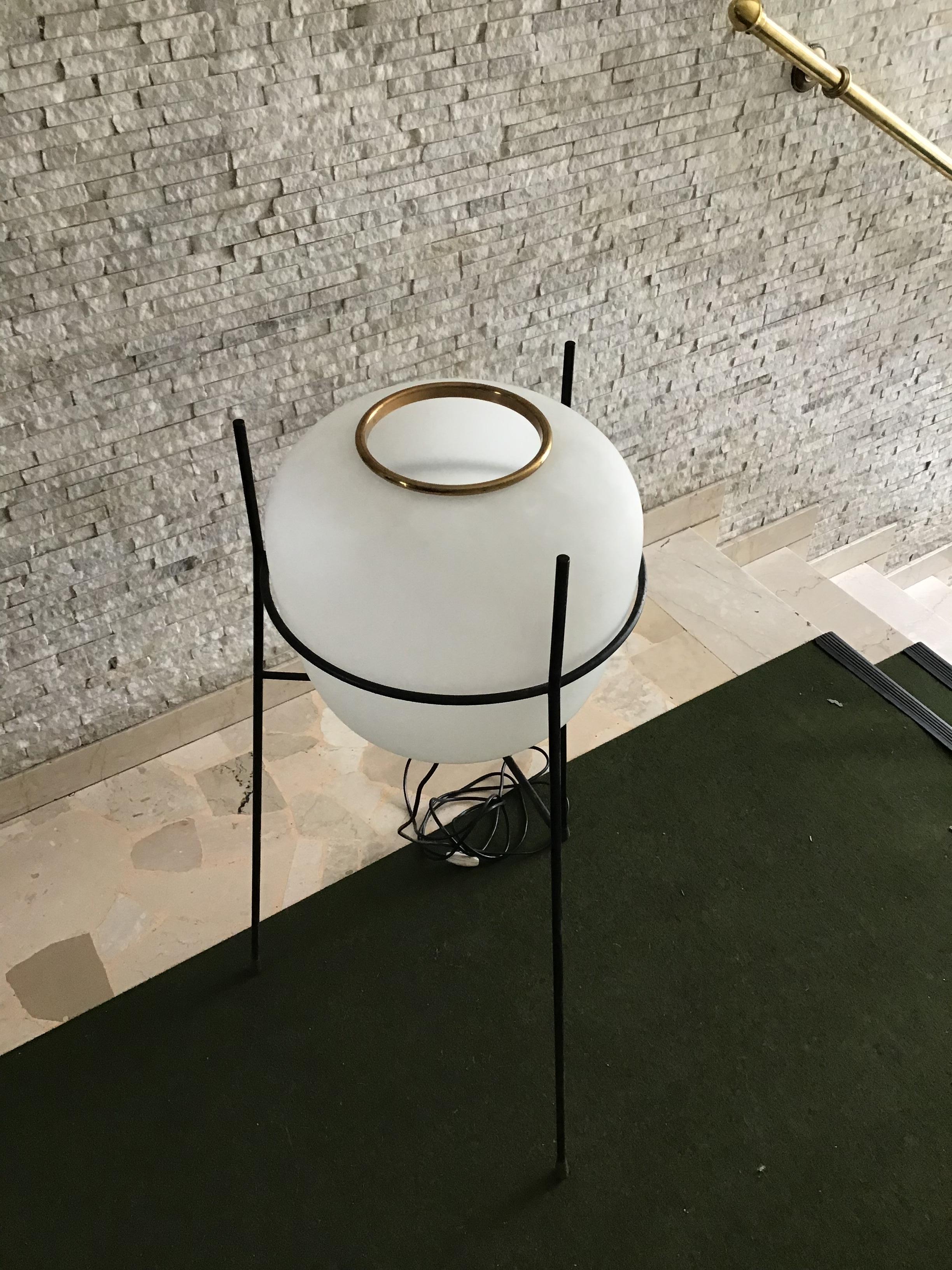 Stilnovo Floor Lamp Opaline Glass Iron Brass, 1962, Italy 7