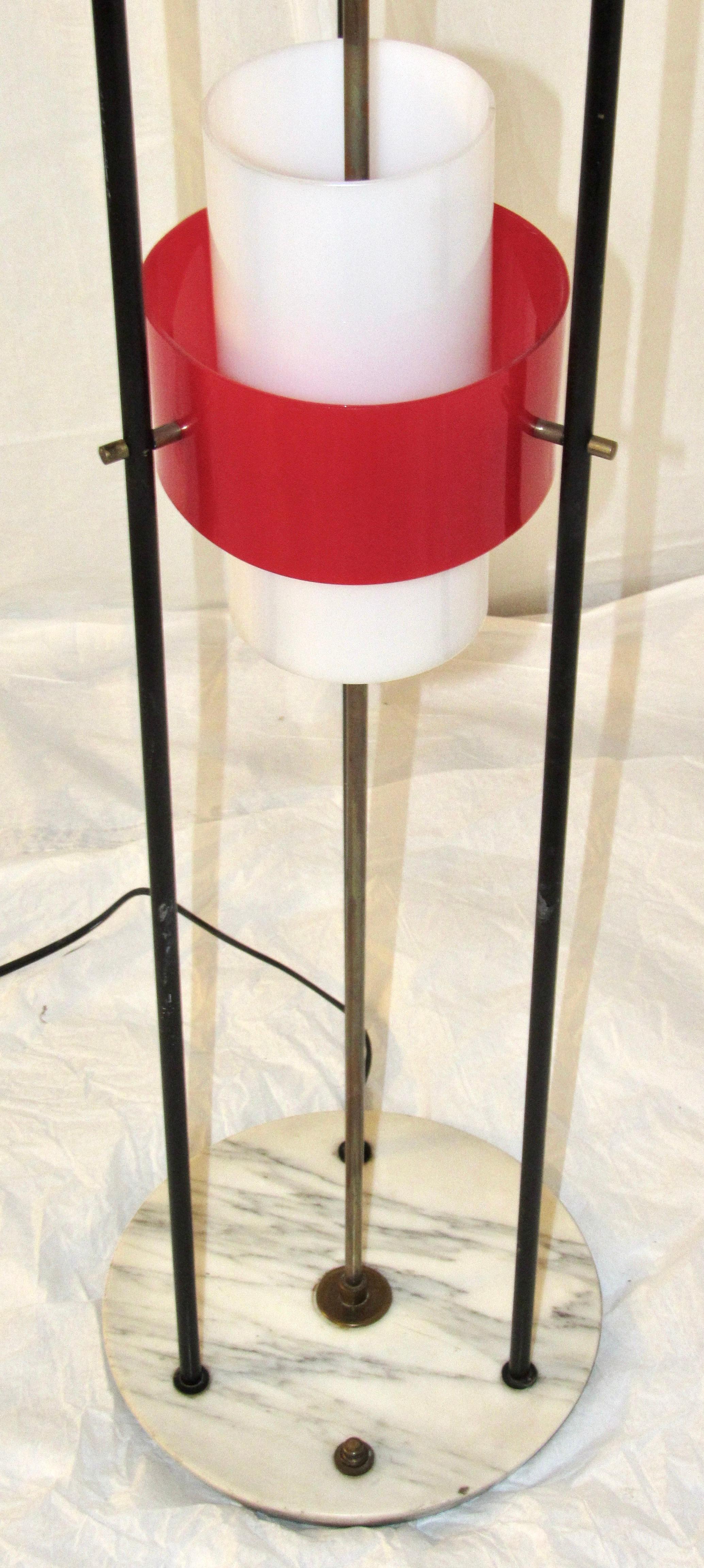 Stilnovo Floor Lamp Red and White Acrylic / Plexi and Marble, Italy, 1960 In Good Condition For Sale In Camden, ME