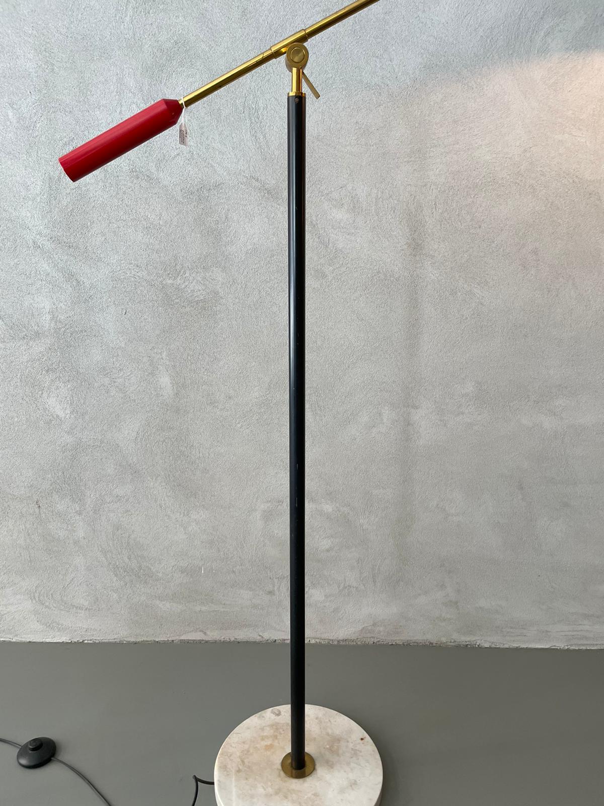 Stilnovo Style Floor Lamp Red Painted Aluminium Brass Marble Carrara, 1950 1