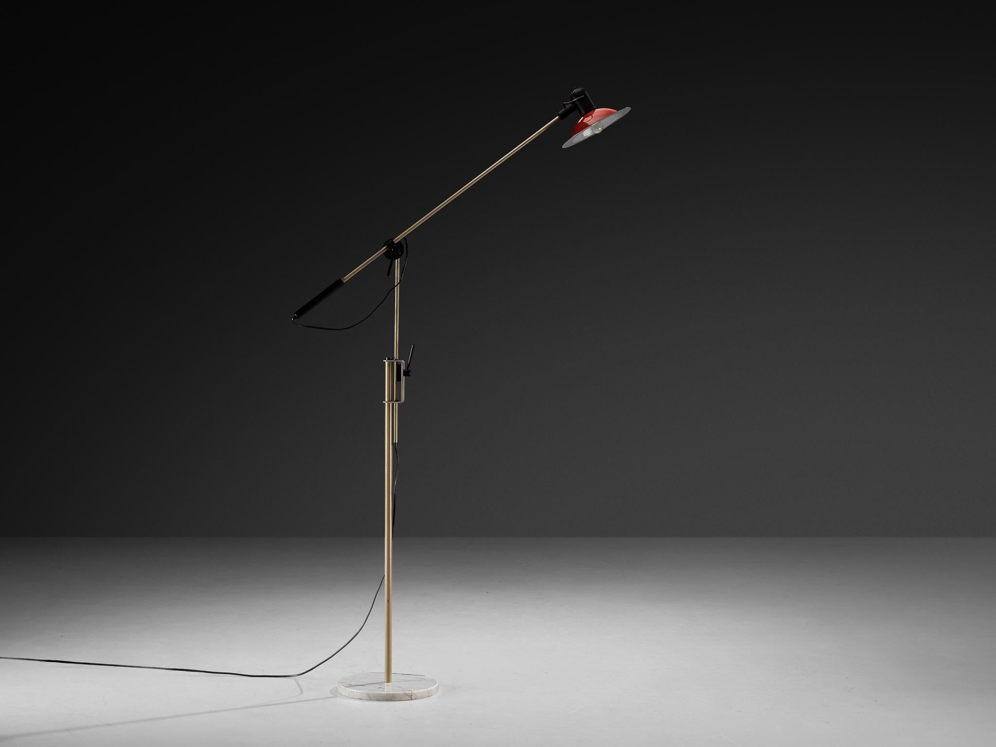Lampada da terra Stilnovo con paralume rosso e base in marmo in vendita 4