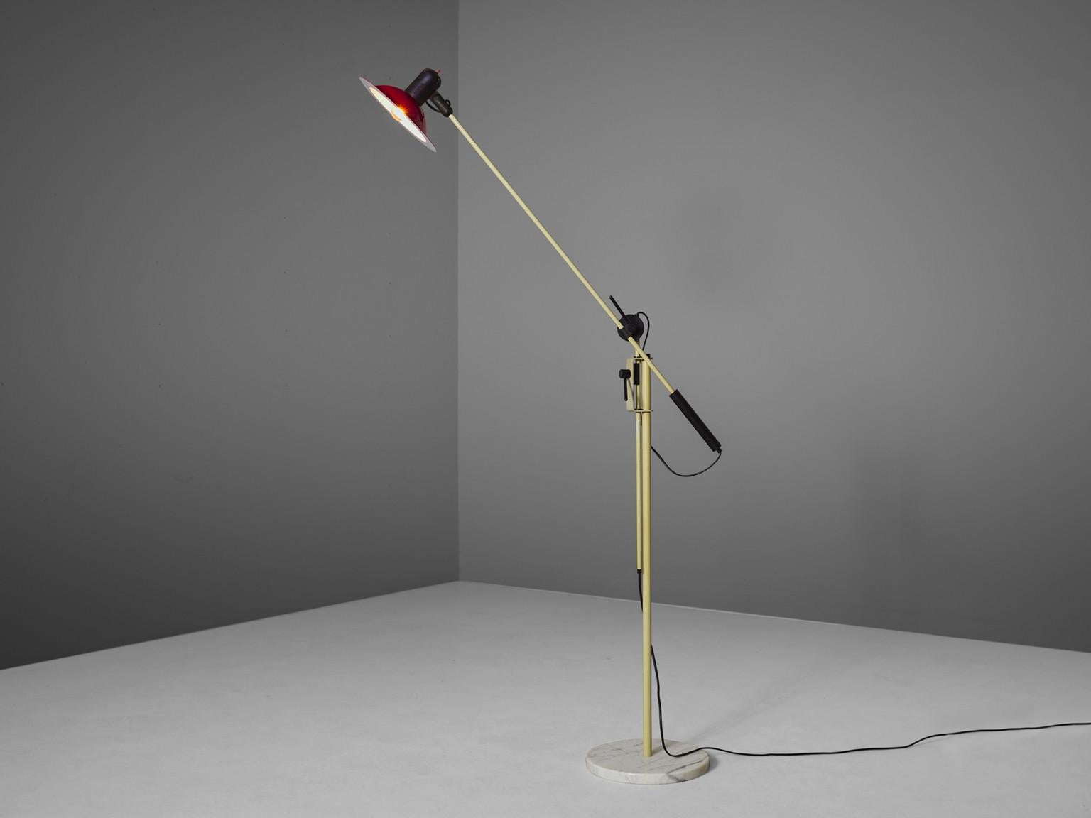 Mid-Century Modern Stilnovo Floor Lamp with Red Shade and Marble Base For Sale
