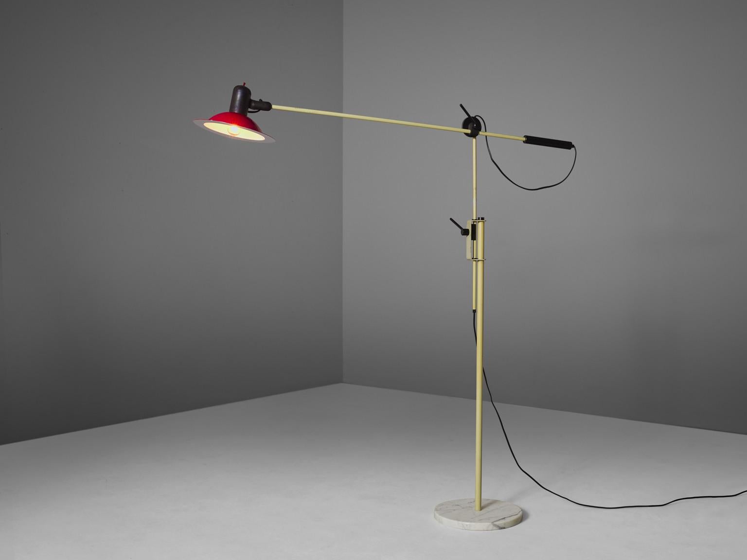 Stilnovo Floor Lamp with Red Shade and Marble Base In Good Condition For Sale In Waalwijk, NL