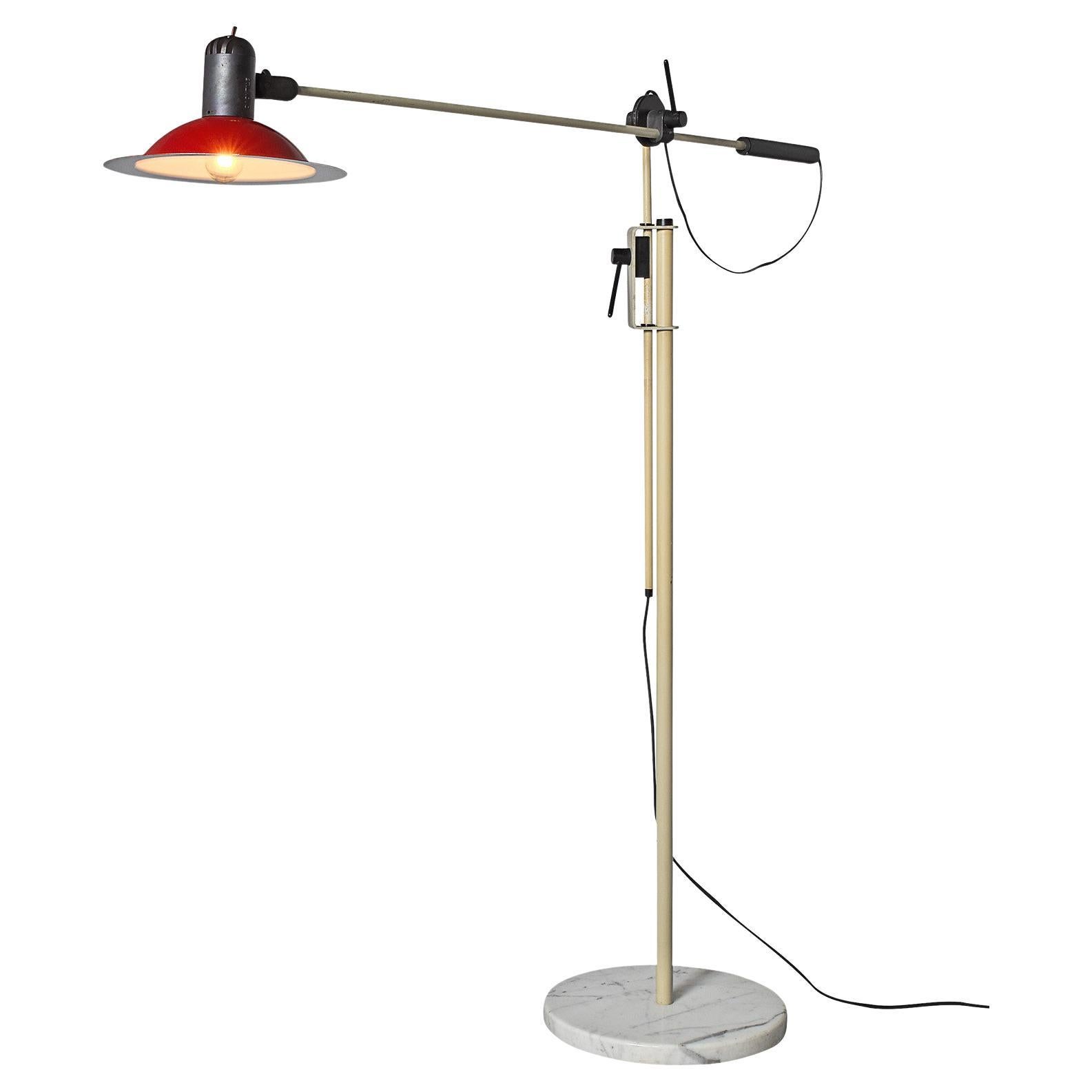 Stilnovo Floor Lamp with Red Shade and Marble Base For Sale