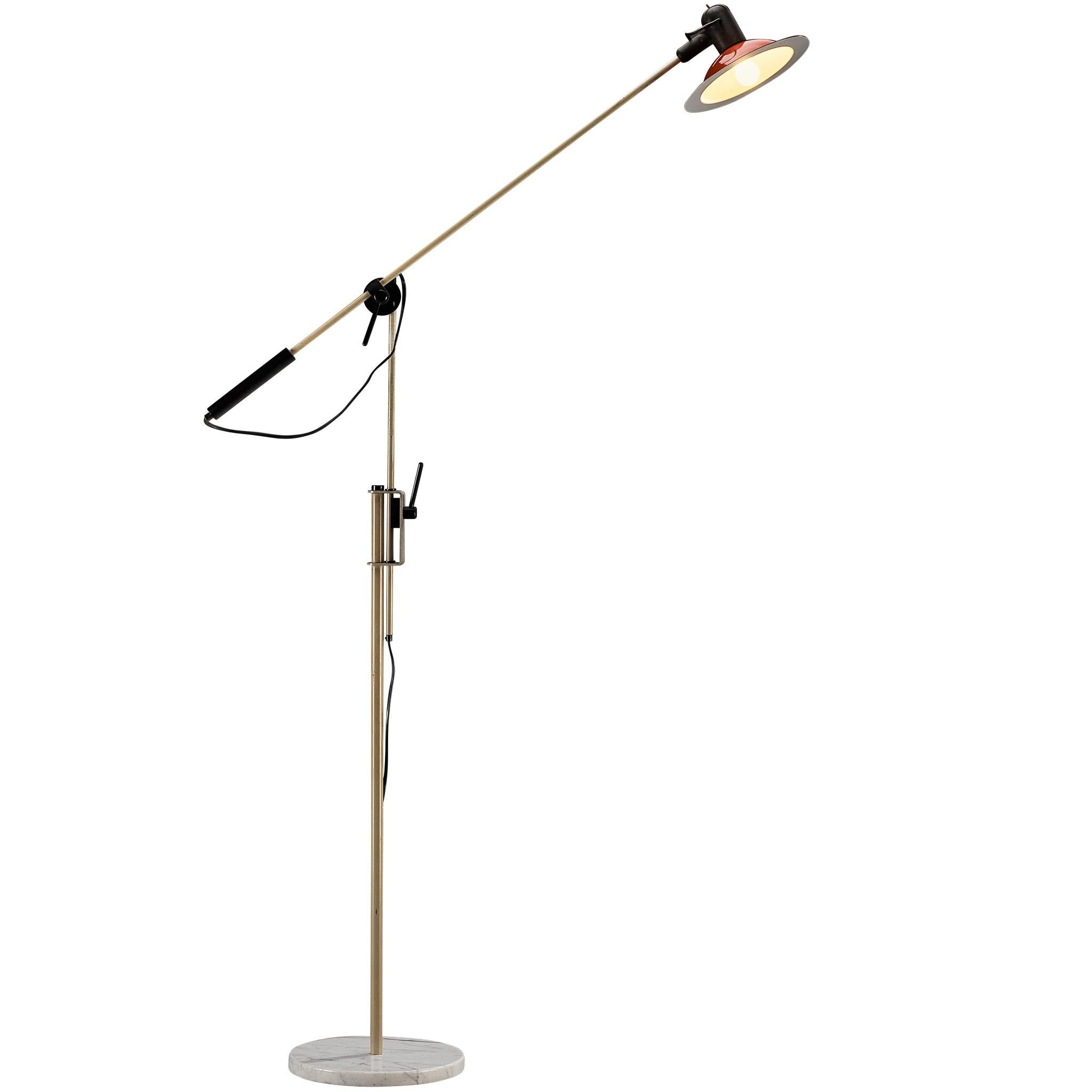 Stilnovo Floor Lamp with Red Shade and Marble Base en venta