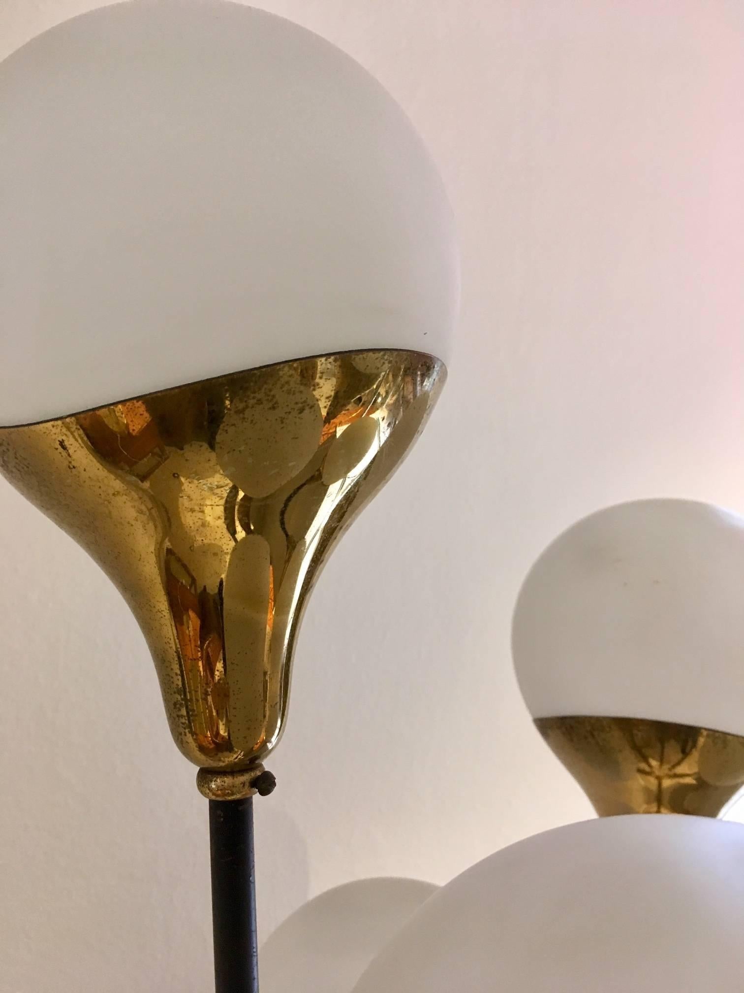 Stilnovo Floor Lamp with Six Lights, Marble Base and Wooden Details In Good Condition In Madrid, ES