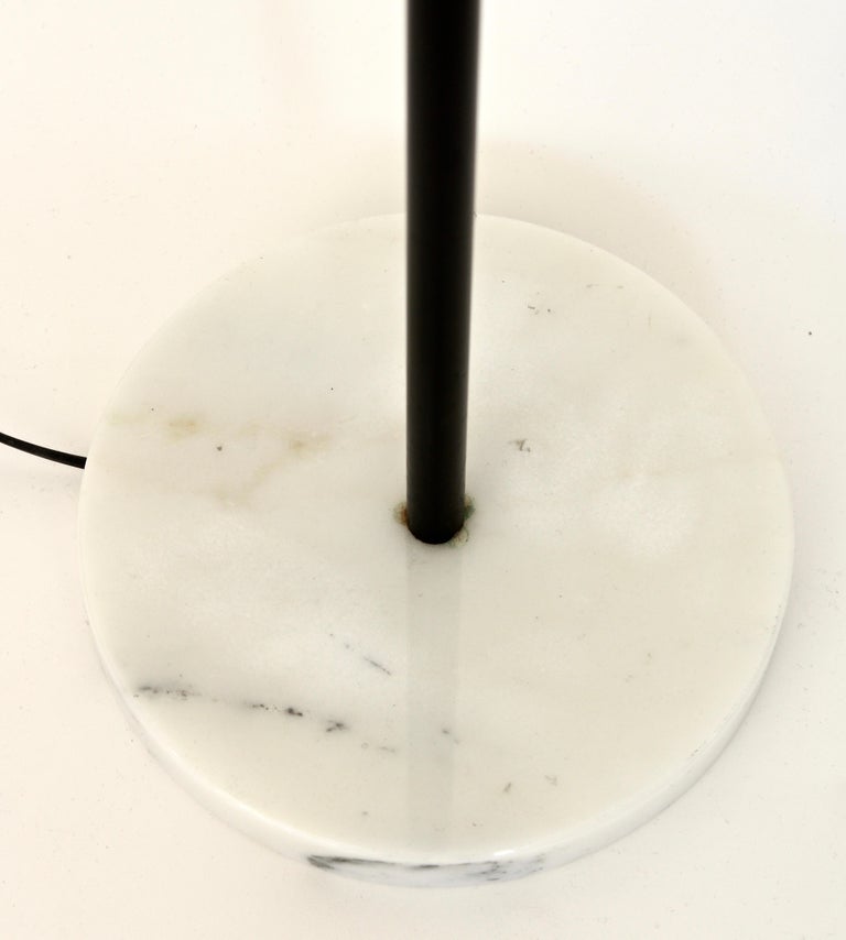 Stilnovo Floor Lamps Glass Diffusers Marble Base Tall Black Enameled Stem Pair For Sale at 1stDibs