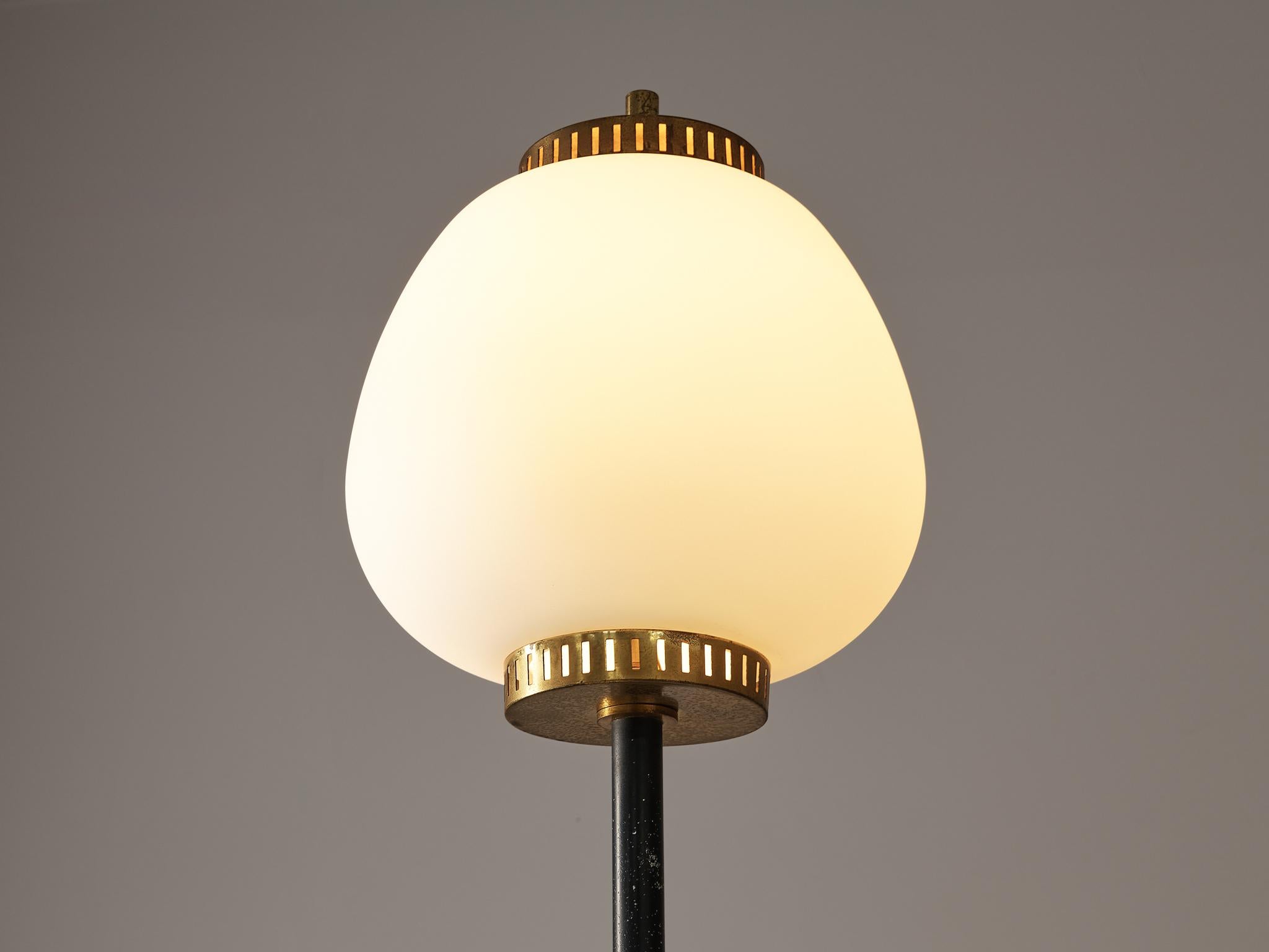 Mid-Century Modern Stilnovo Floor Lamp in Opaline and Brass