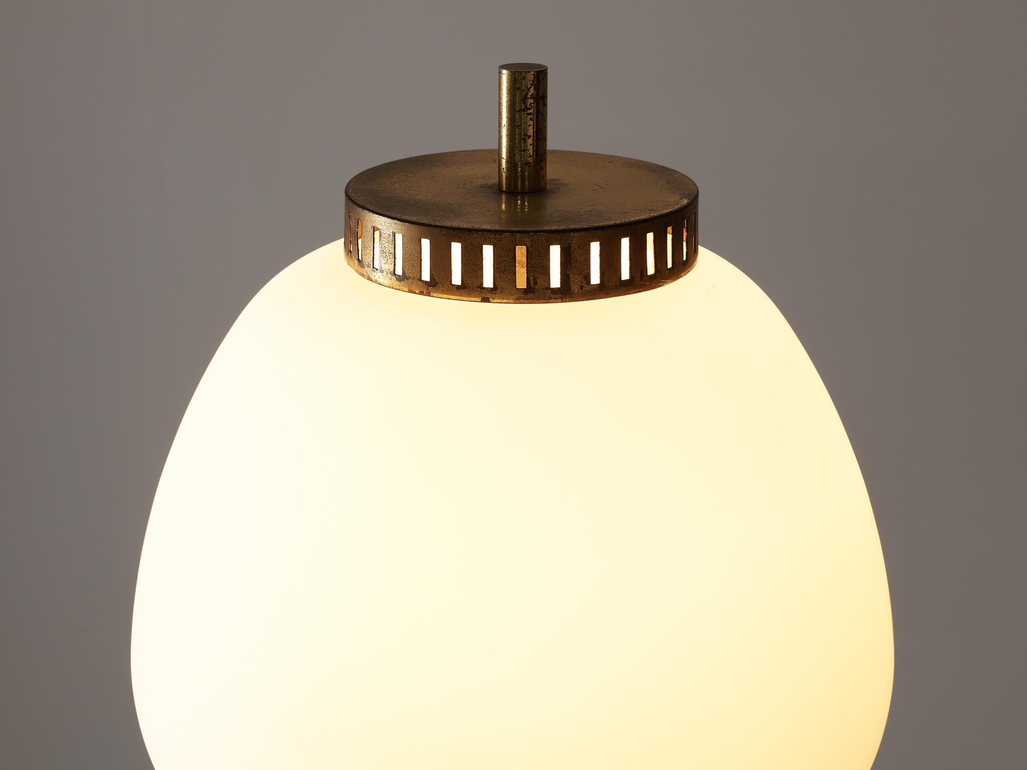 Italian Stilnovo Floor Lamp in Opaline and Brass