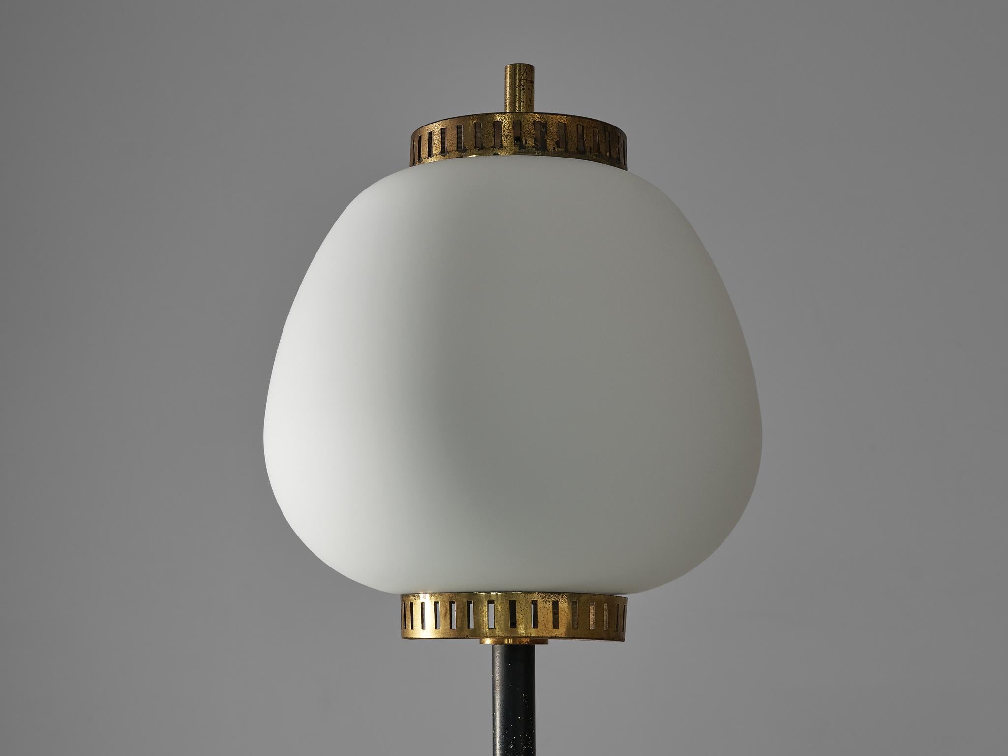 Marble Stilnovo Floor Lamp in Opaline and Brass