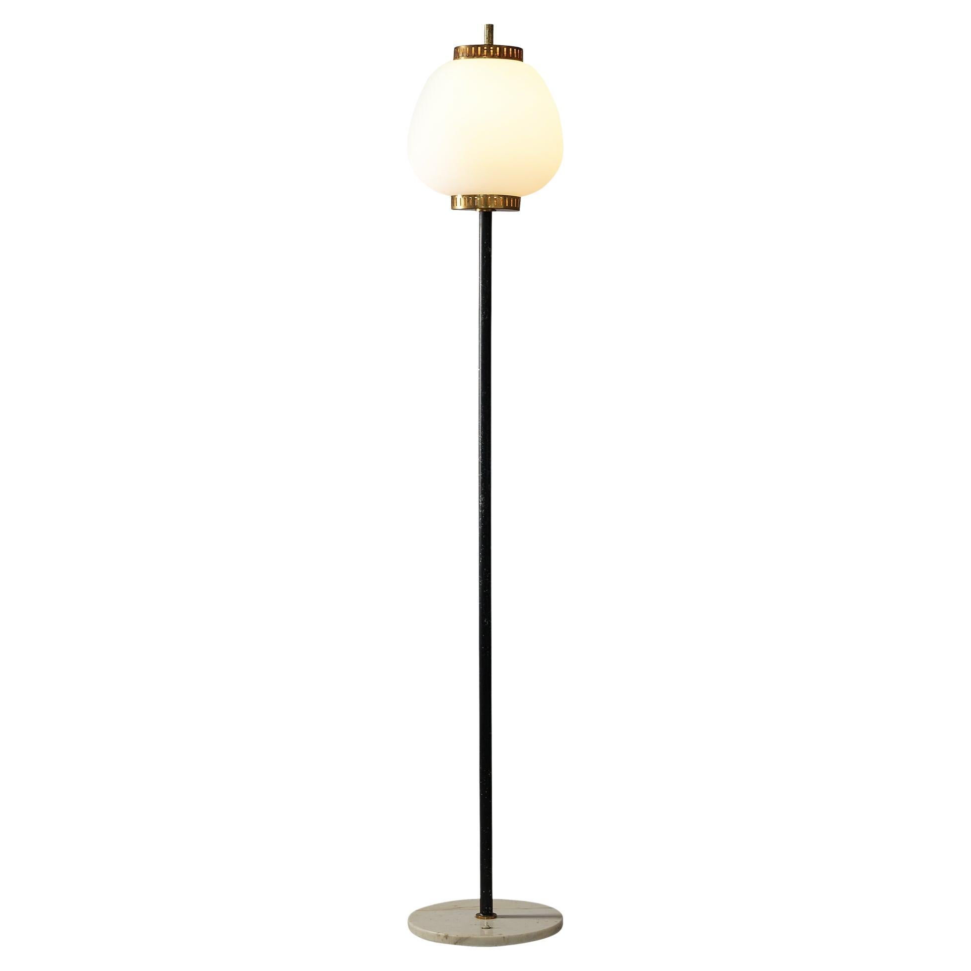 Stilnovo Floor Lamp in Opaline and Brass