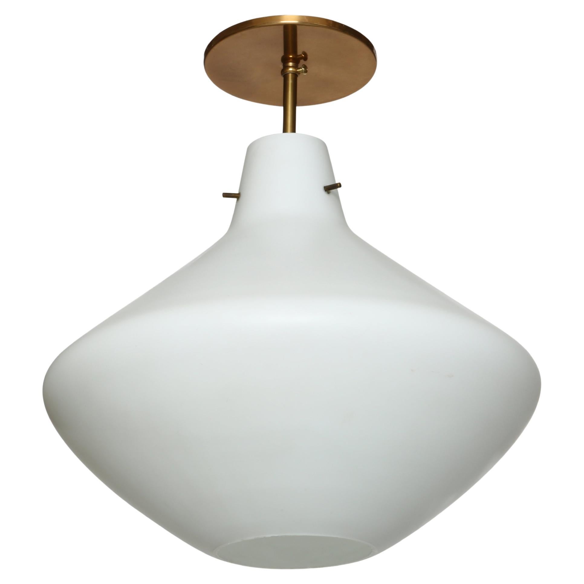 Stilnovo Flush Mount Ceiling Light, Opaline Glass
Brass, 1960s Italy