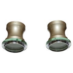 Stilnovo Flush Mount Ceiling Lights, Enameled Metal and Chrome, Italy, 1960s