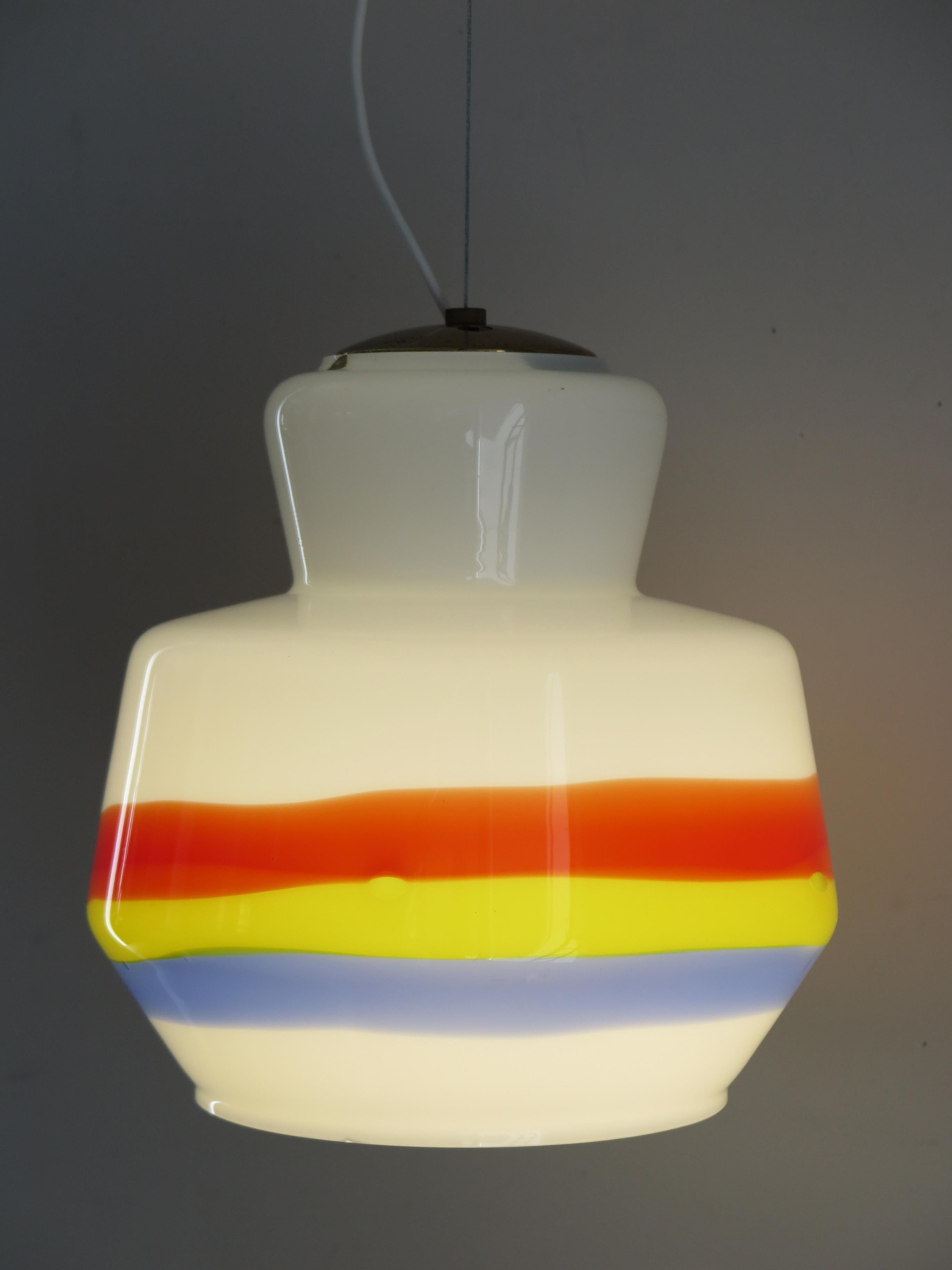 Stilnovo Glass Italian Multi-Color Midcentury Pendant Lamp, 1950s In Good Condition In Reggio Emilia, IT