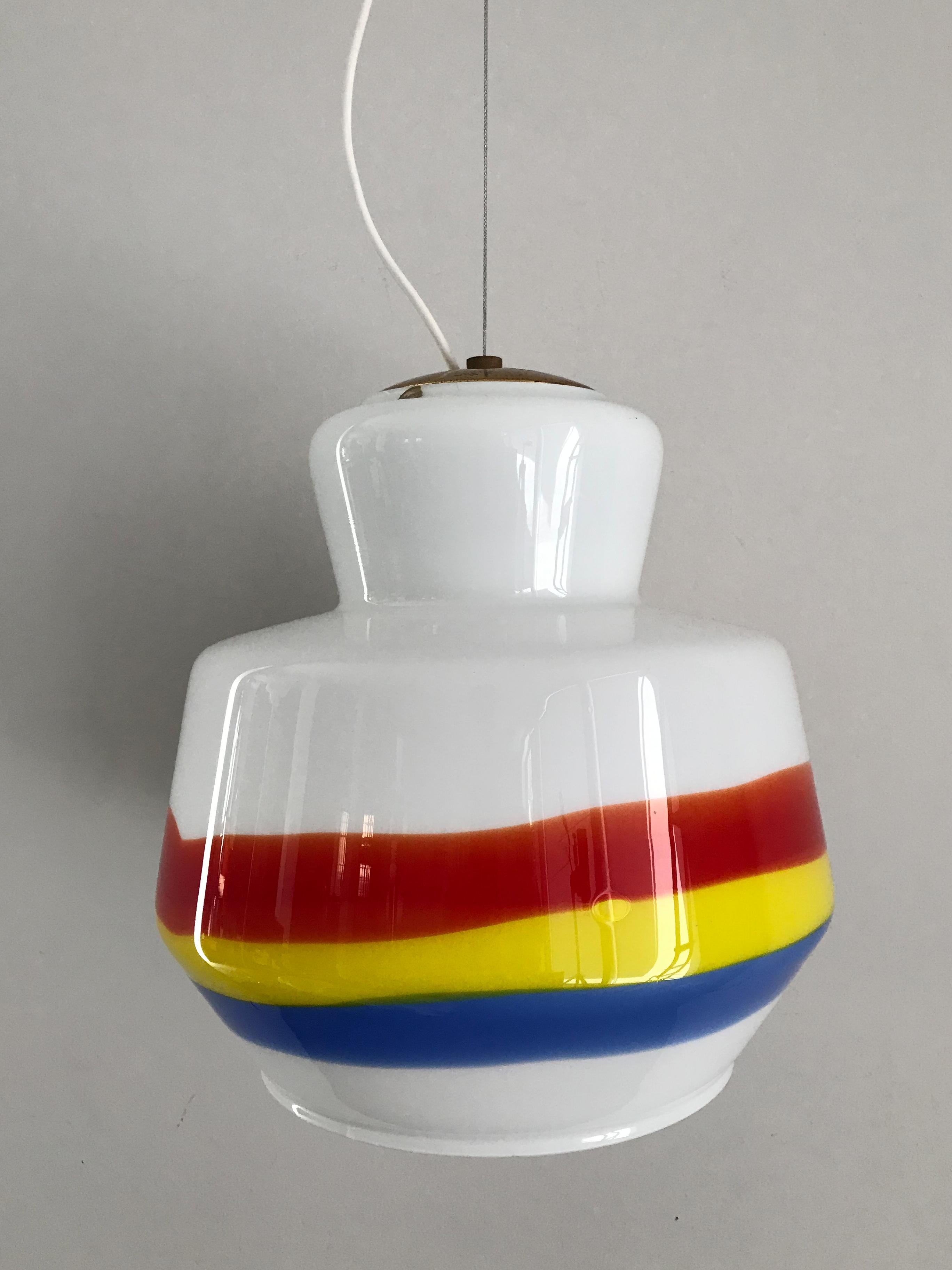 Mid-20th Century Stilnovo Glass Italian Multi-Color Midcentury Pendant Lamp, 1950s