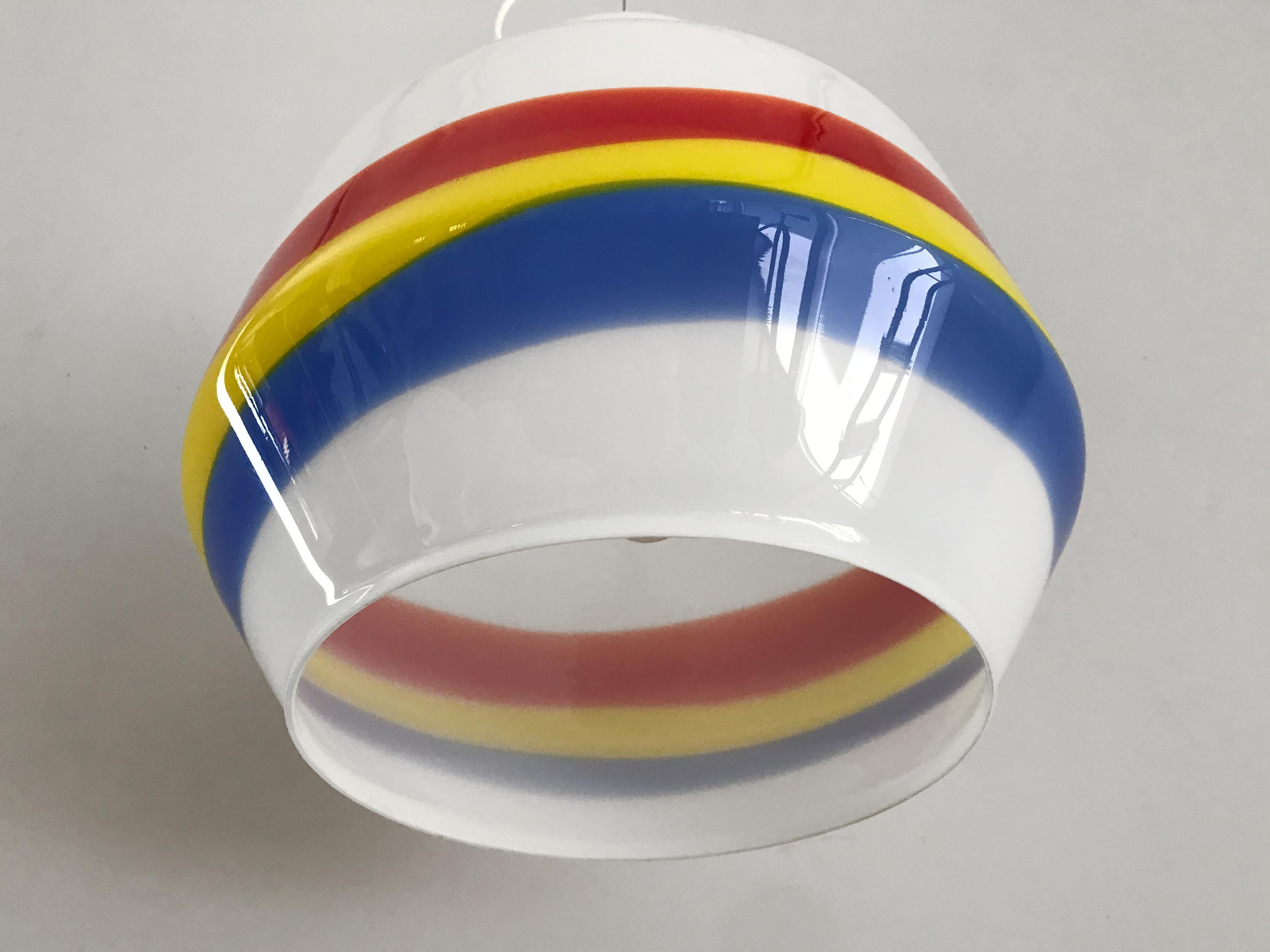 Brass Stilnovo Glass Italian Multi-Color Midcentury Pendant Lamp, 1950s