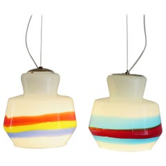 Stilnovo Glass Multi-Color Italian Midcentury Pendant Lamps Set, 1950s