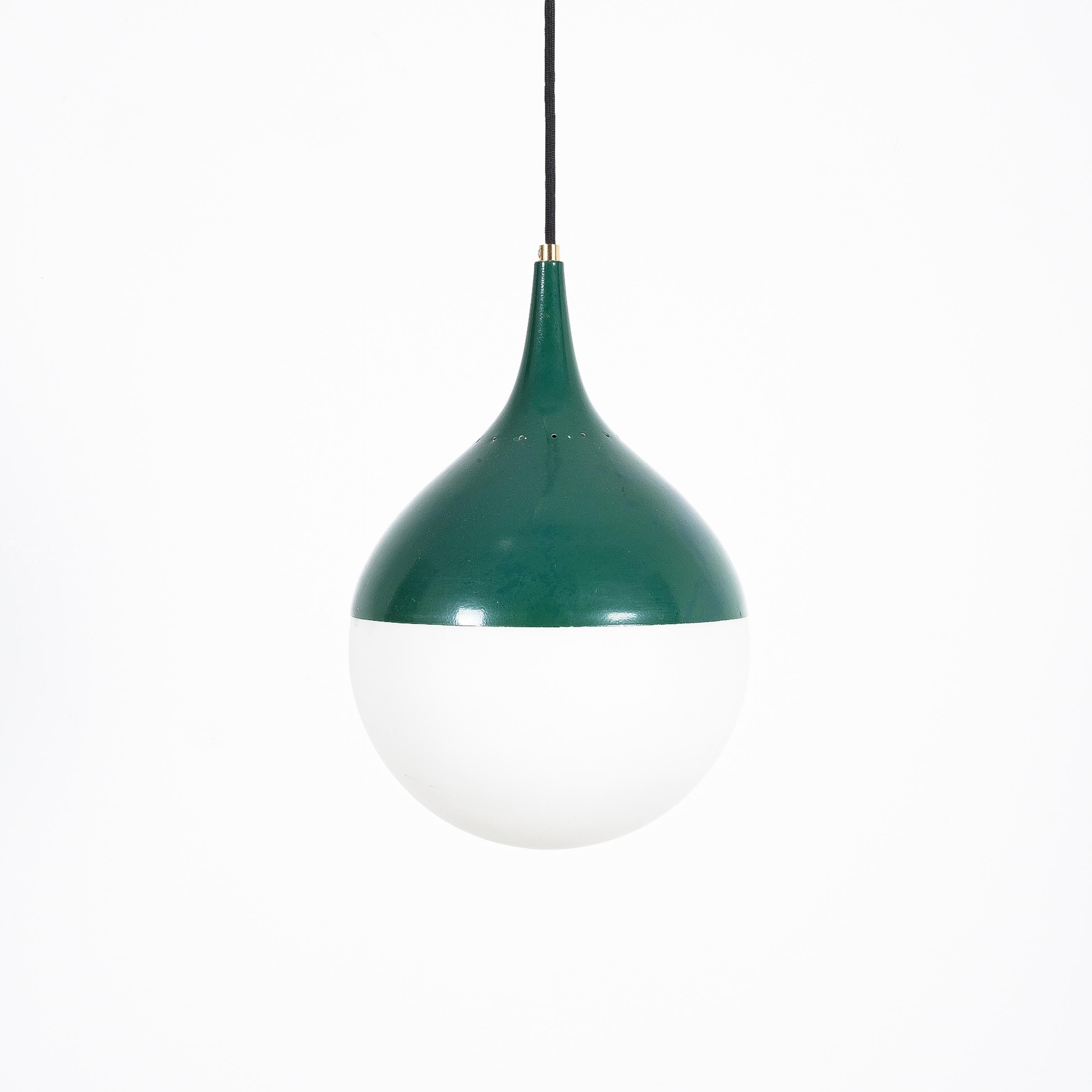 Stilnovo Green Ball Pendant Lamp Opal Glass, circa 1950 In Good Condition For Sale In Vienna, AT