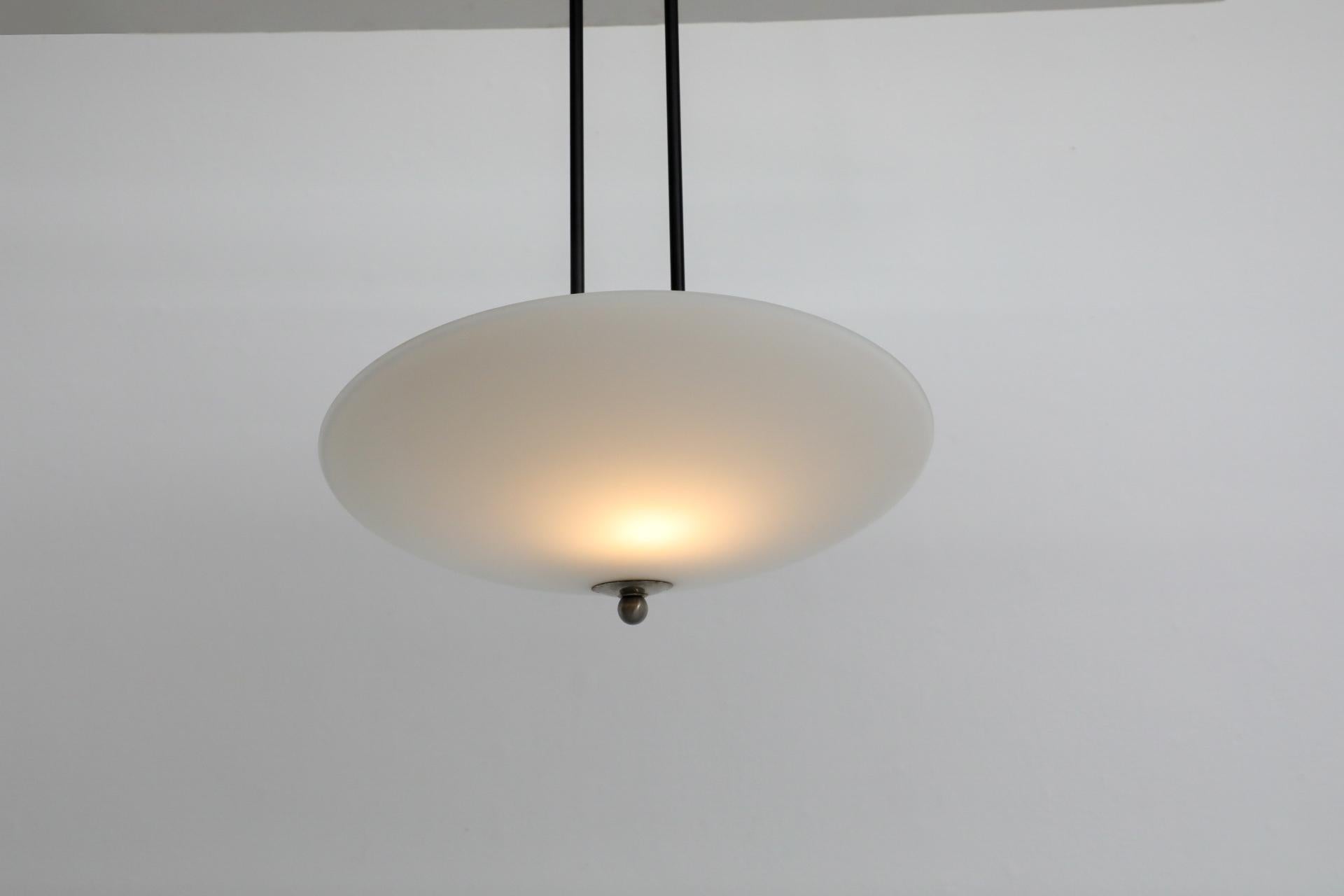 Stilnovo Inspired Ceiling Light with Articulating Arm & Frosted Glass Disc Shade For Sale 11