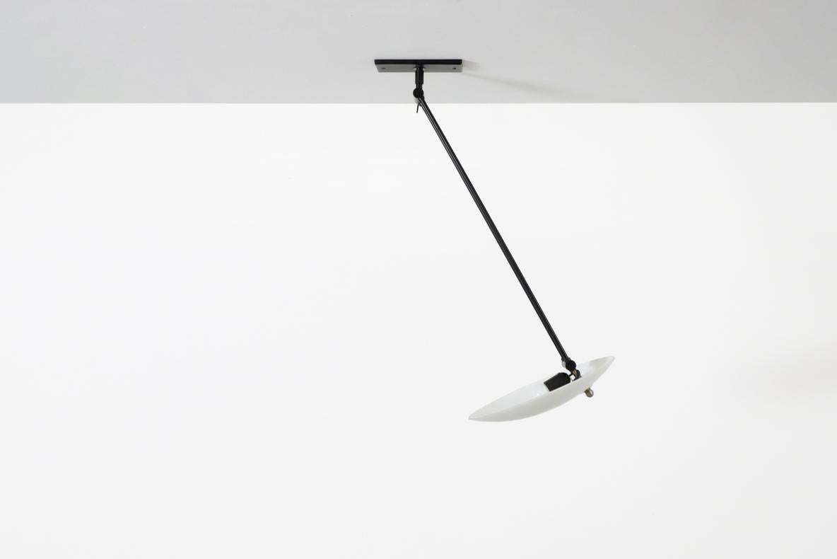 Dutch Stilnovo Inspired Ceiling Light with Articulating Arm & Frosted Glass Disc Shade For Sale